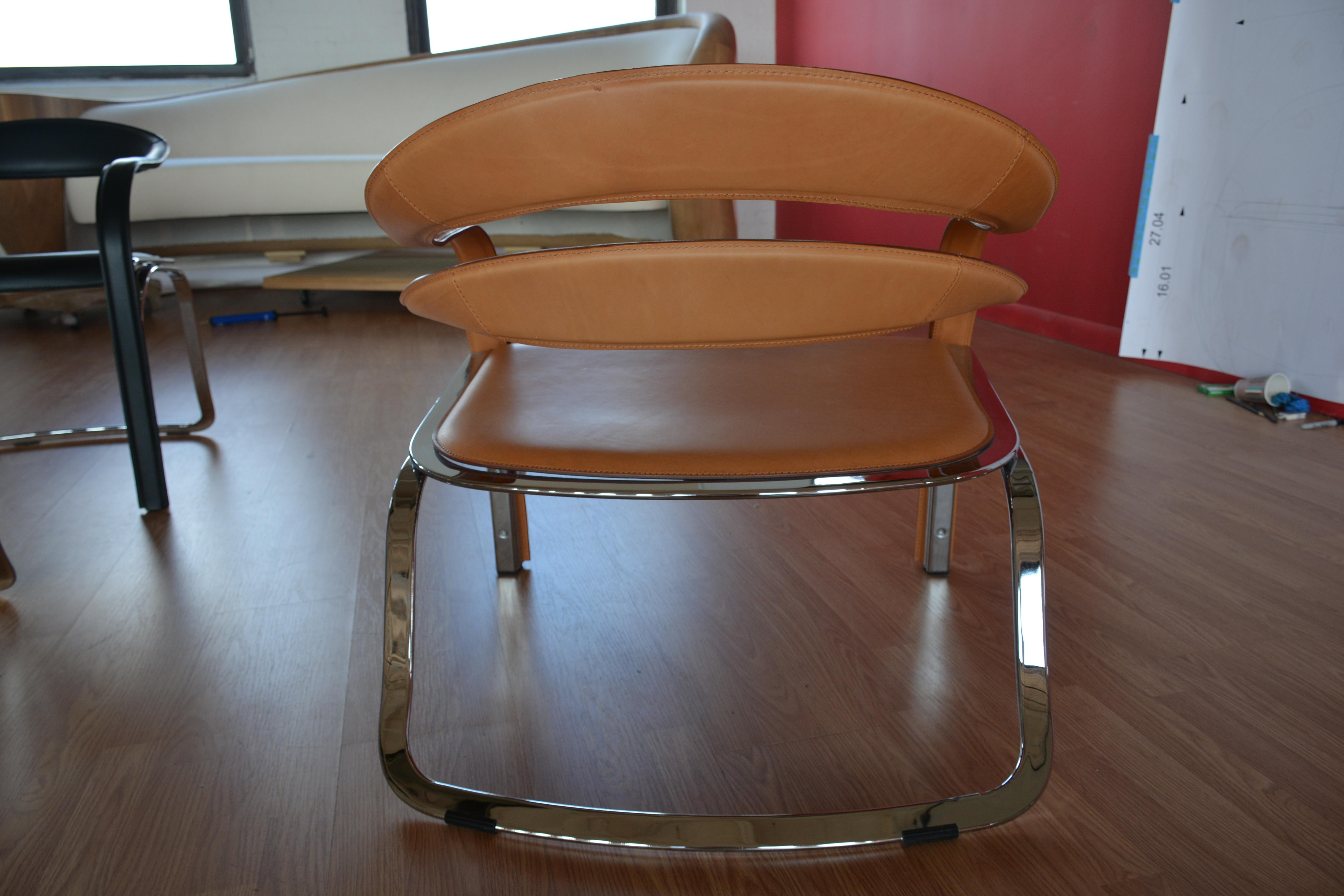 Vladimir Kagan Fettucini Chair in Sienna Leather with Polished Chrome Frame 6