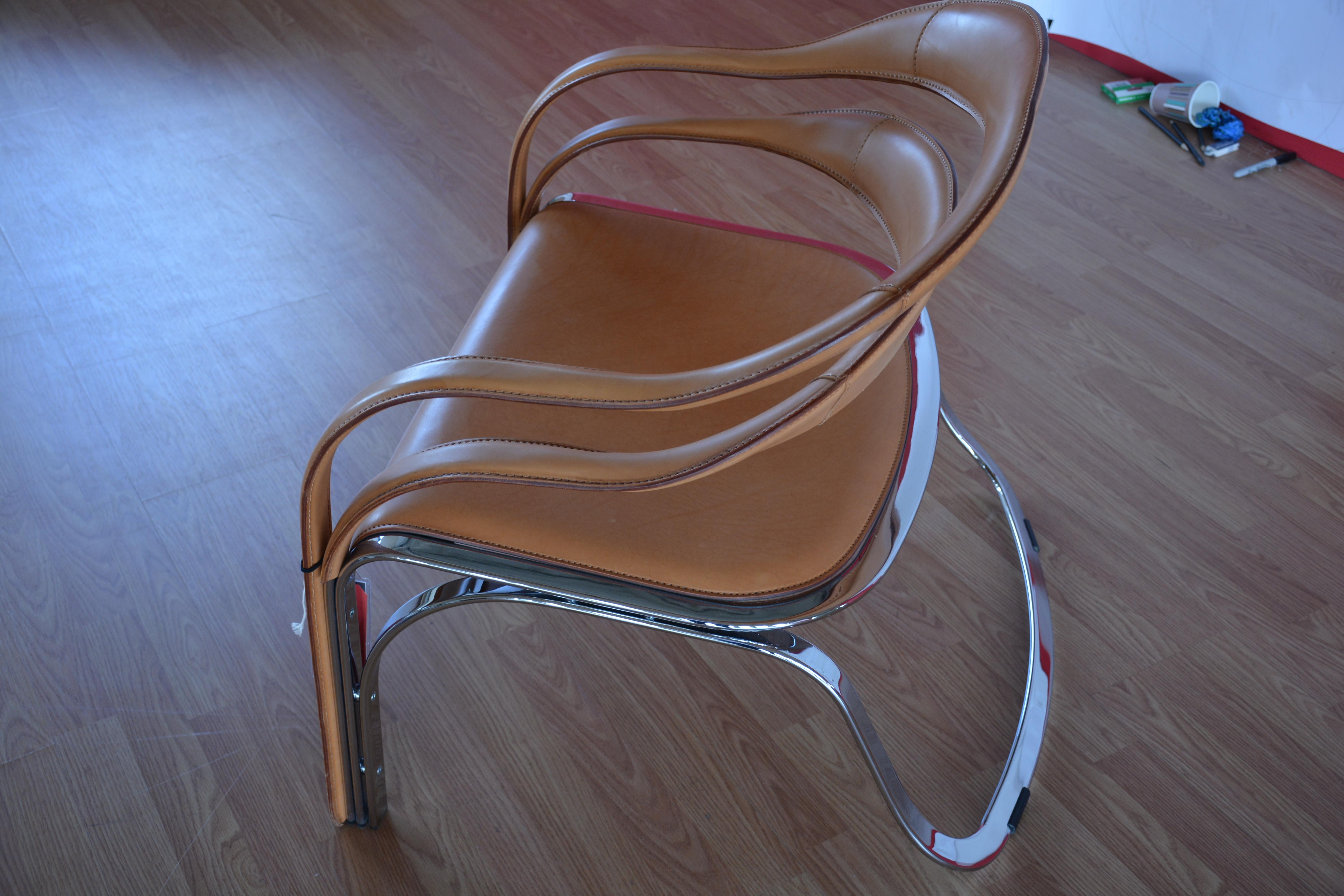 Vladimir Kagan Fettucini Chair in Sienna Leather with Polished Chrome Frame 7