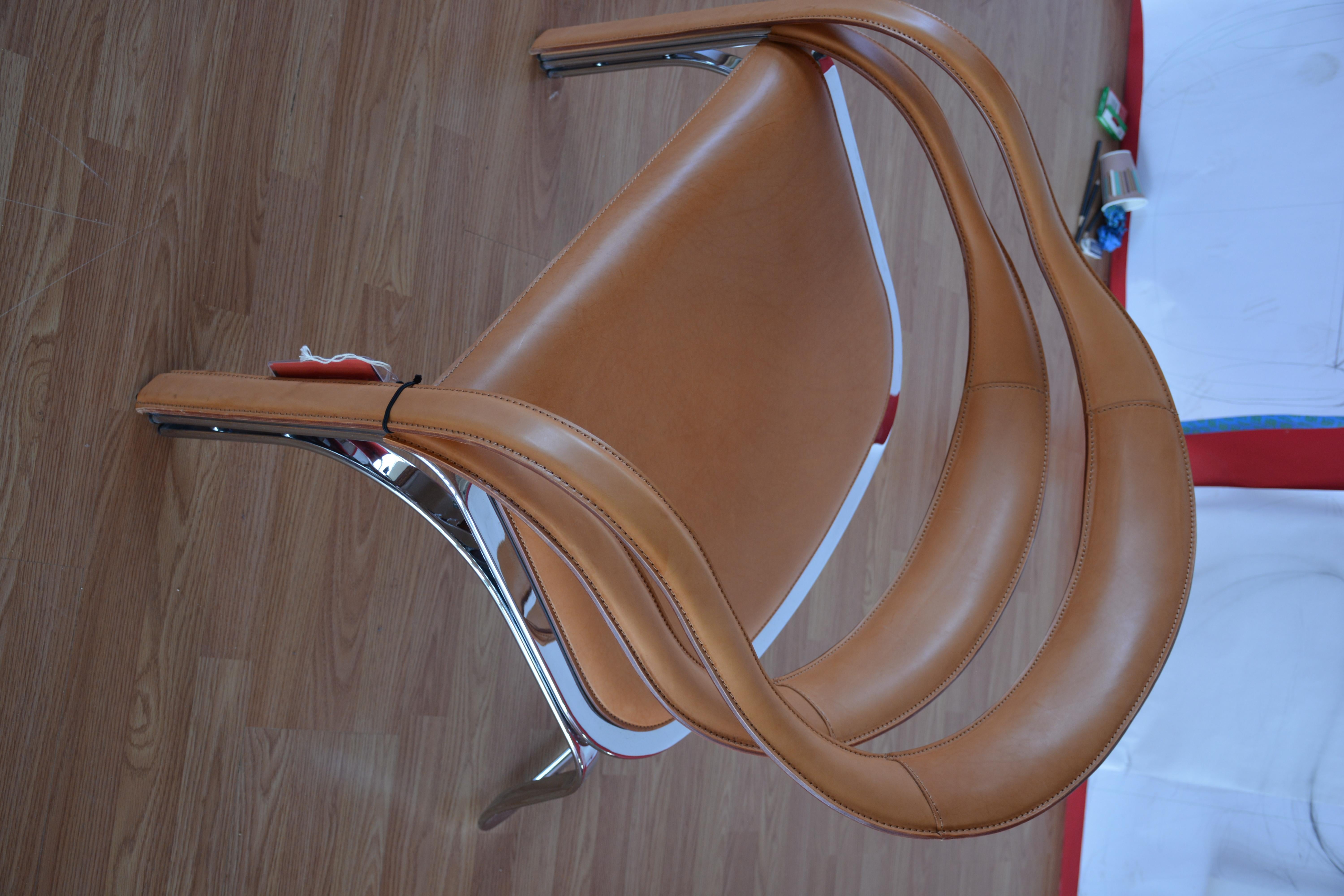 Vladimir Kagan Fettucini Chair in Sienna Leather with Polished Chrome Frame 8