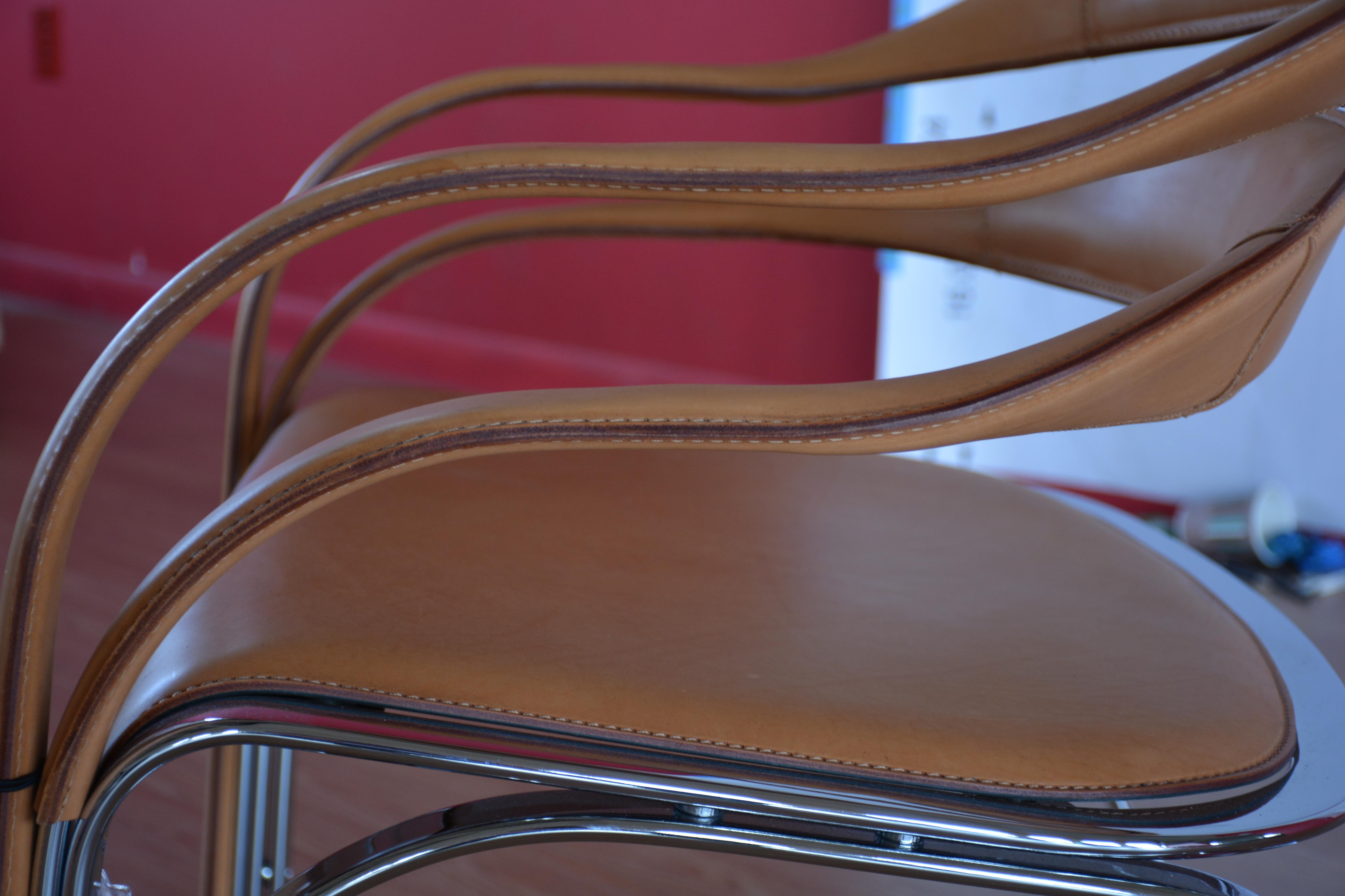 Vladimir Kagan Fettucini Chair in Sienna Leather with Polished Chrome Frame 9