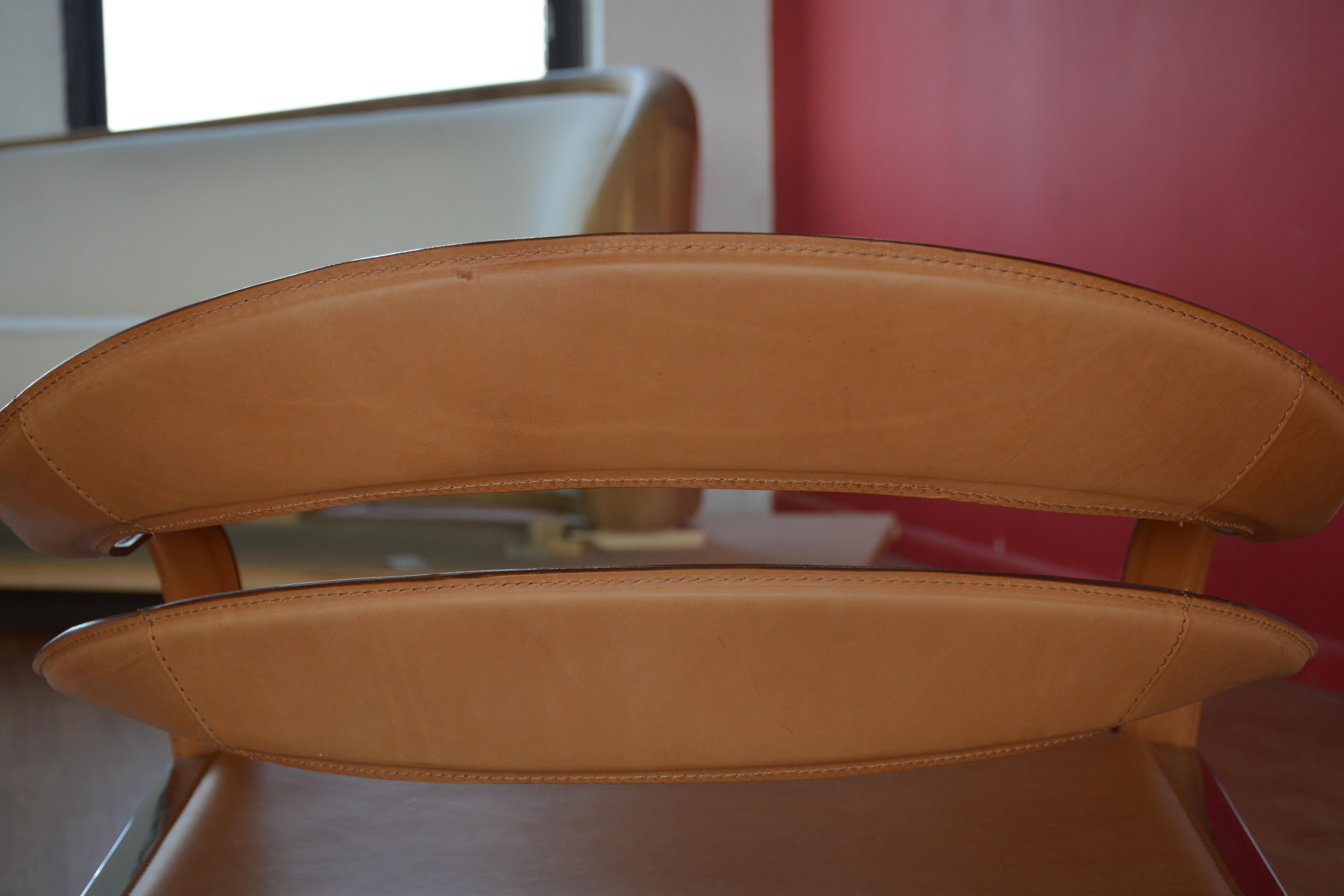 Vladimir Kagan Fettucini Chair in Sienna Leather with Polished Chrome Frame 12