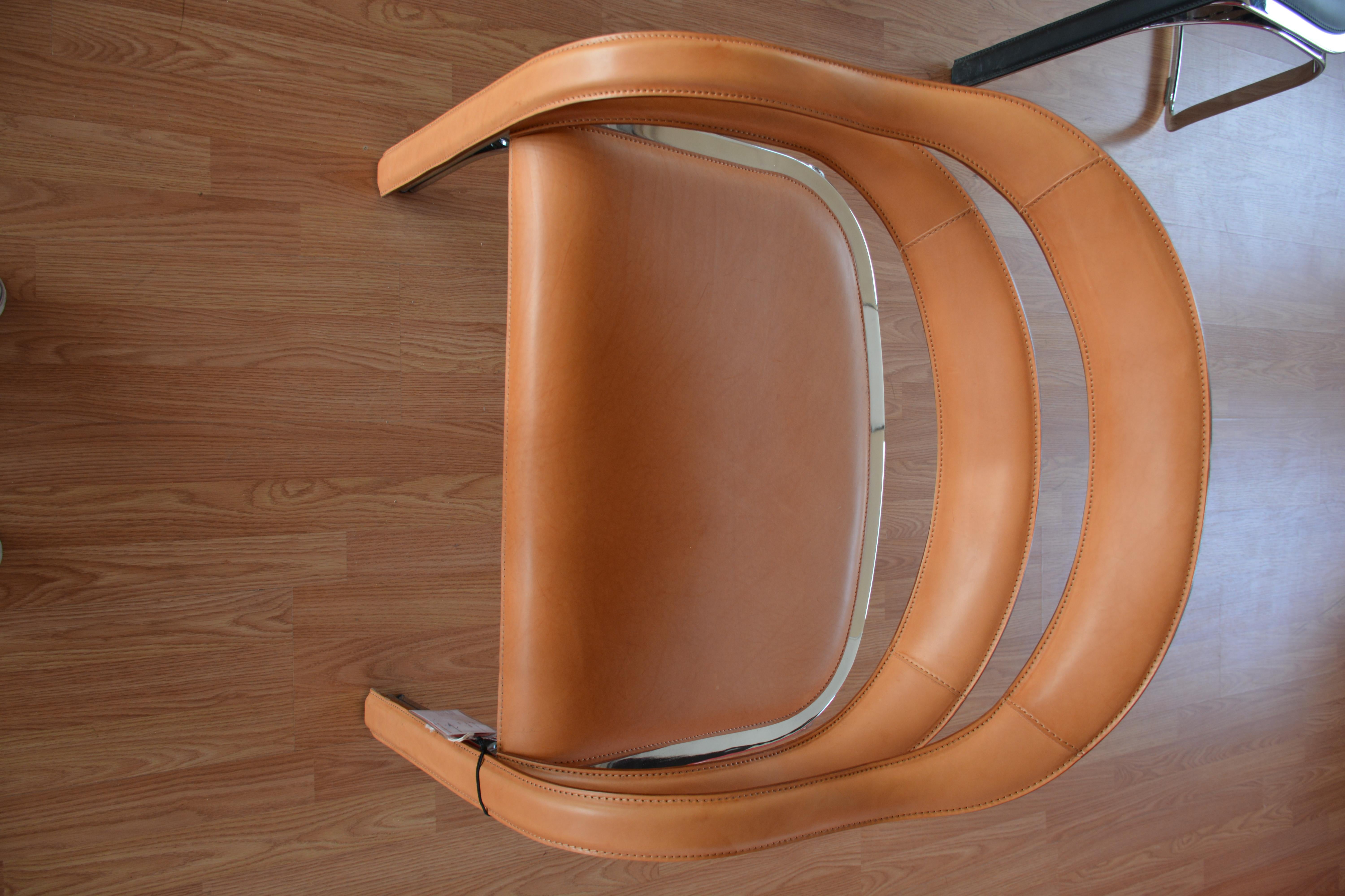 Vladimir Kagan Fettucini Chair in Sienna Leather with Polished Chrome Frame 13