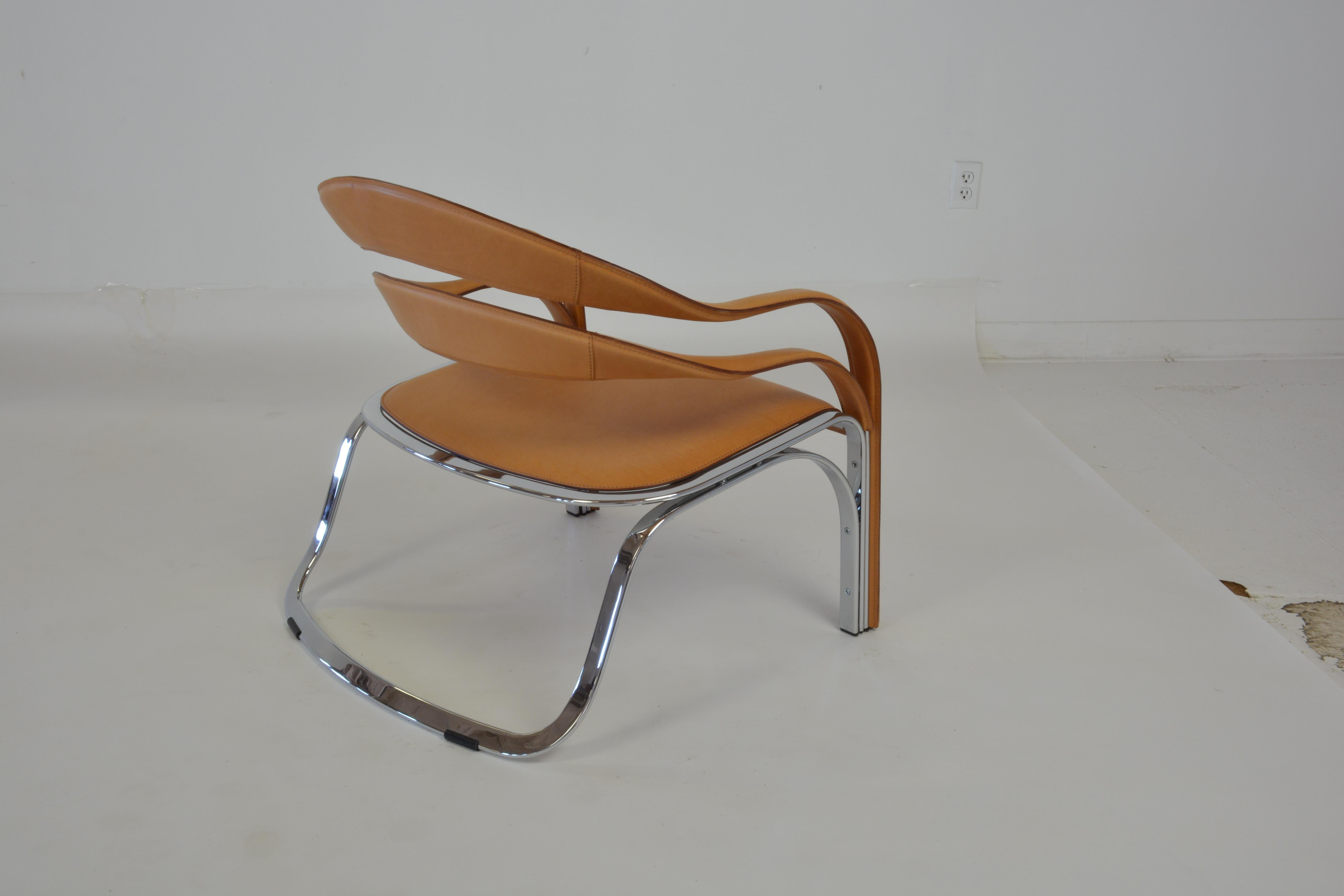 American Vladimir Kagan Fettucini Chair in Sienna Leather with Polished Chrome Frame