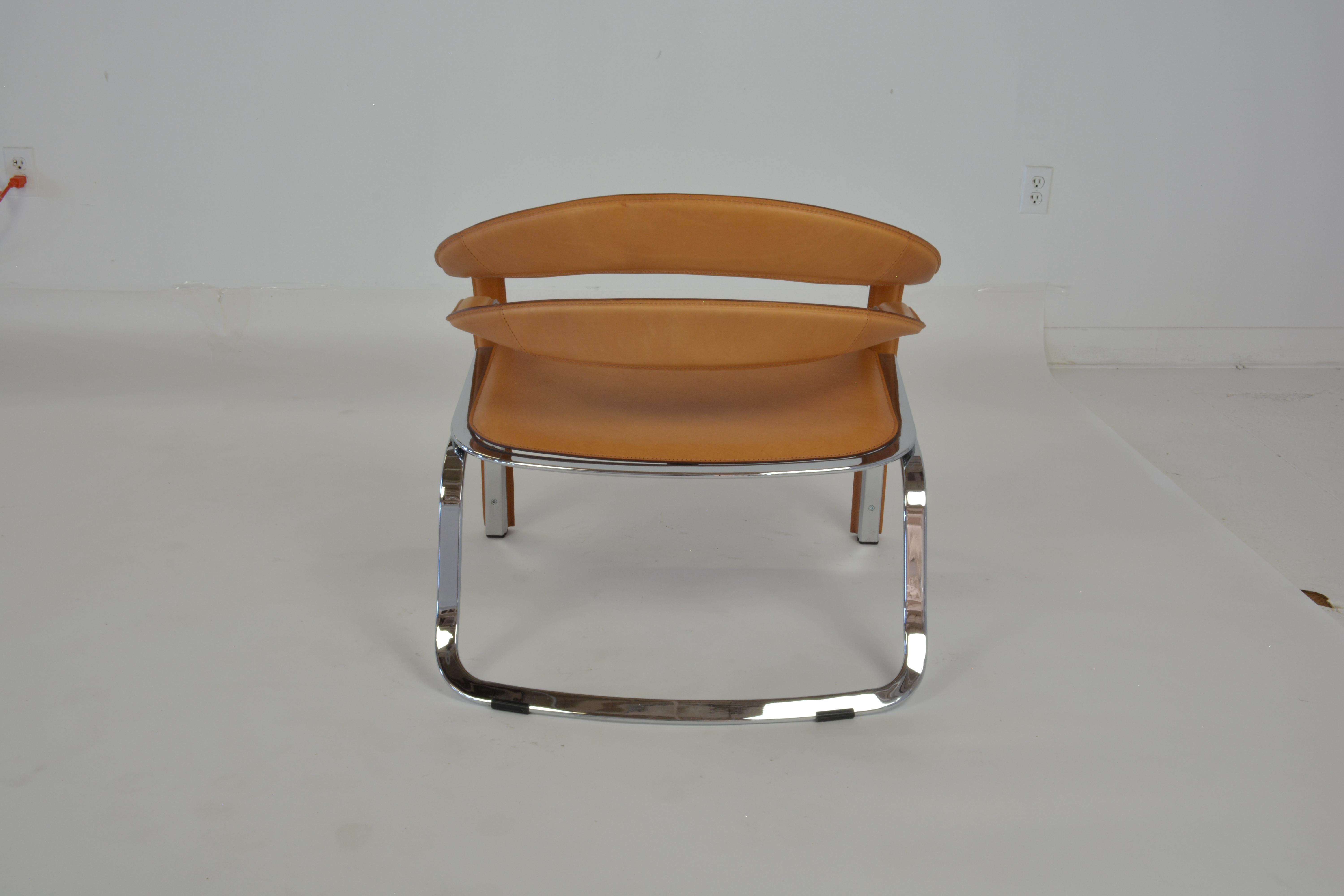 Vladimir Kagan Fettucini Chair in Sienna Leather with Polished Chrome Frame In Good Condition In Clifton, NJ
