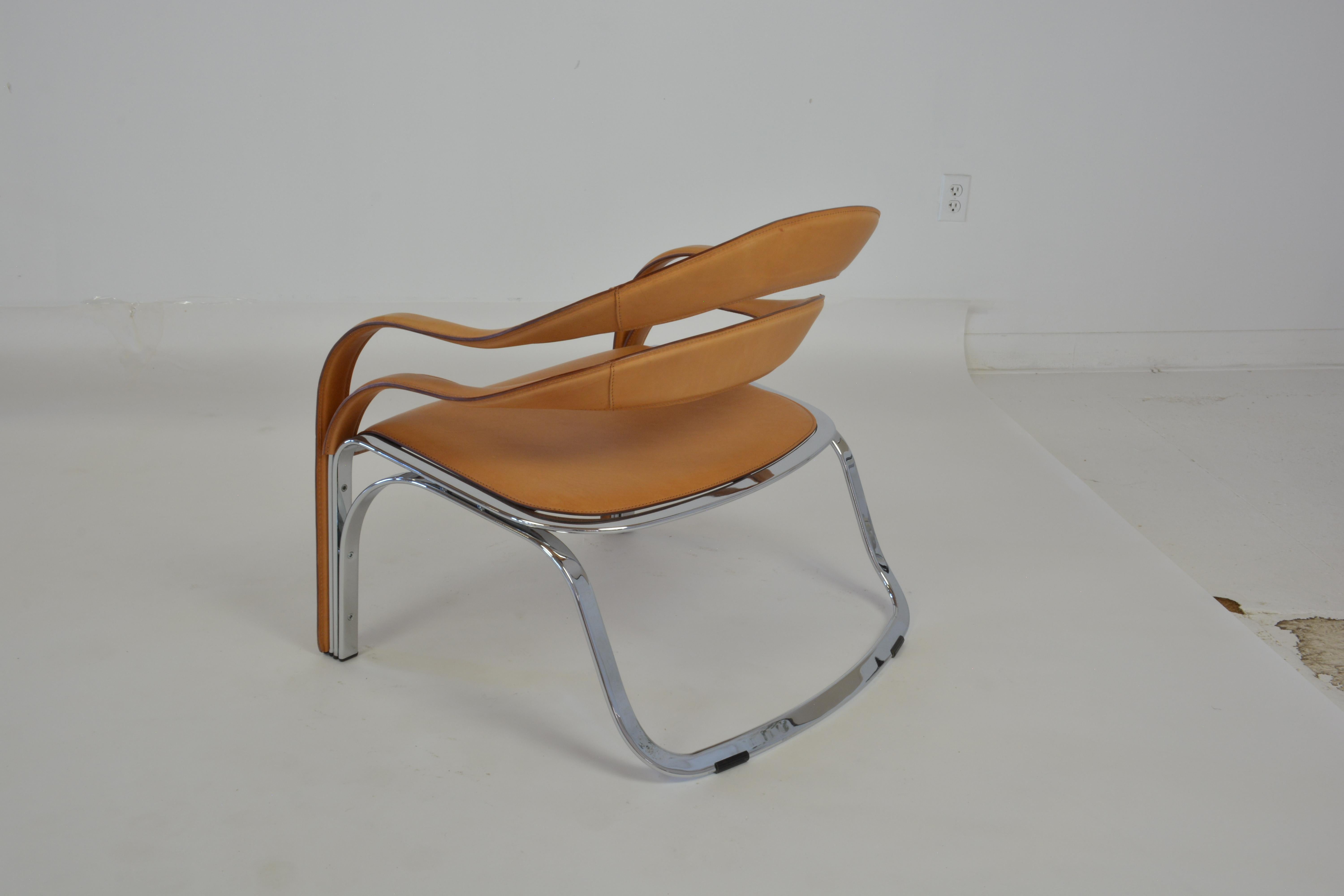 Vladimir Kagan Fettucini Chair in Sienna Leather with Polished Chrome Frame 1