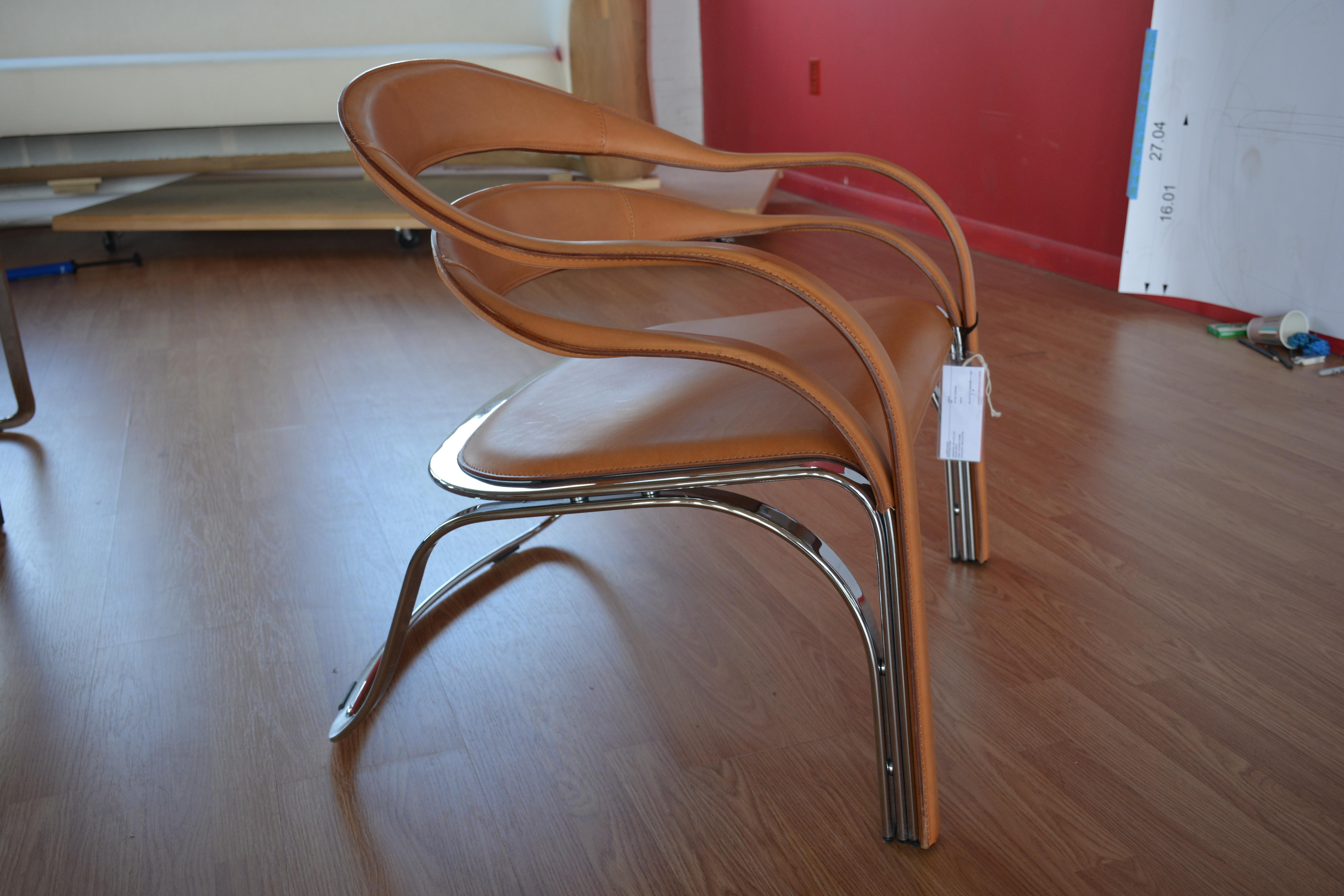 Vladimir Kagan Fettucini Chair in Sienna Leather with Polished Chrome Frame 3