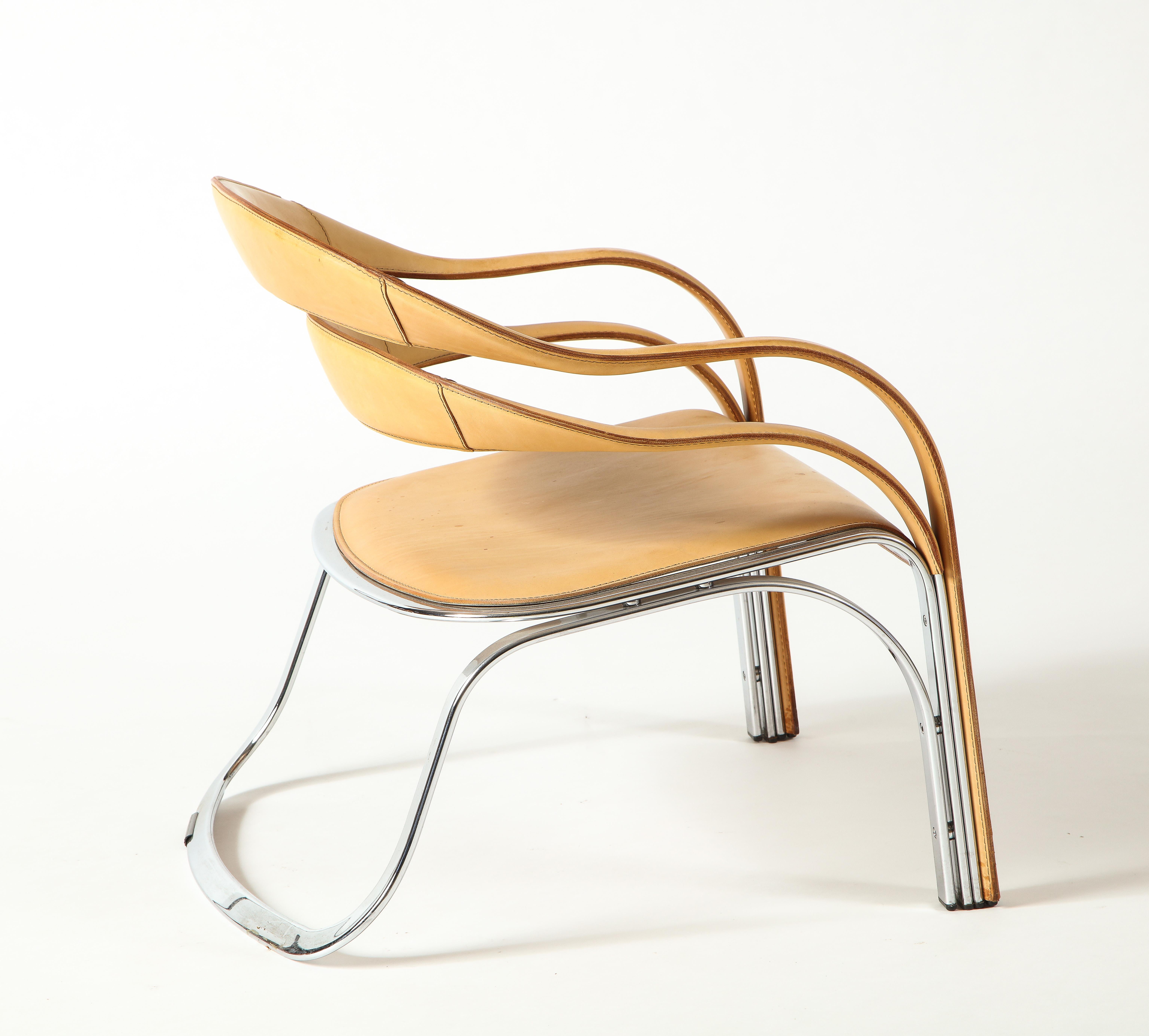 Vladimir Kagan Fettucini Chair in Sienna Leather Seat with Metal Base 3