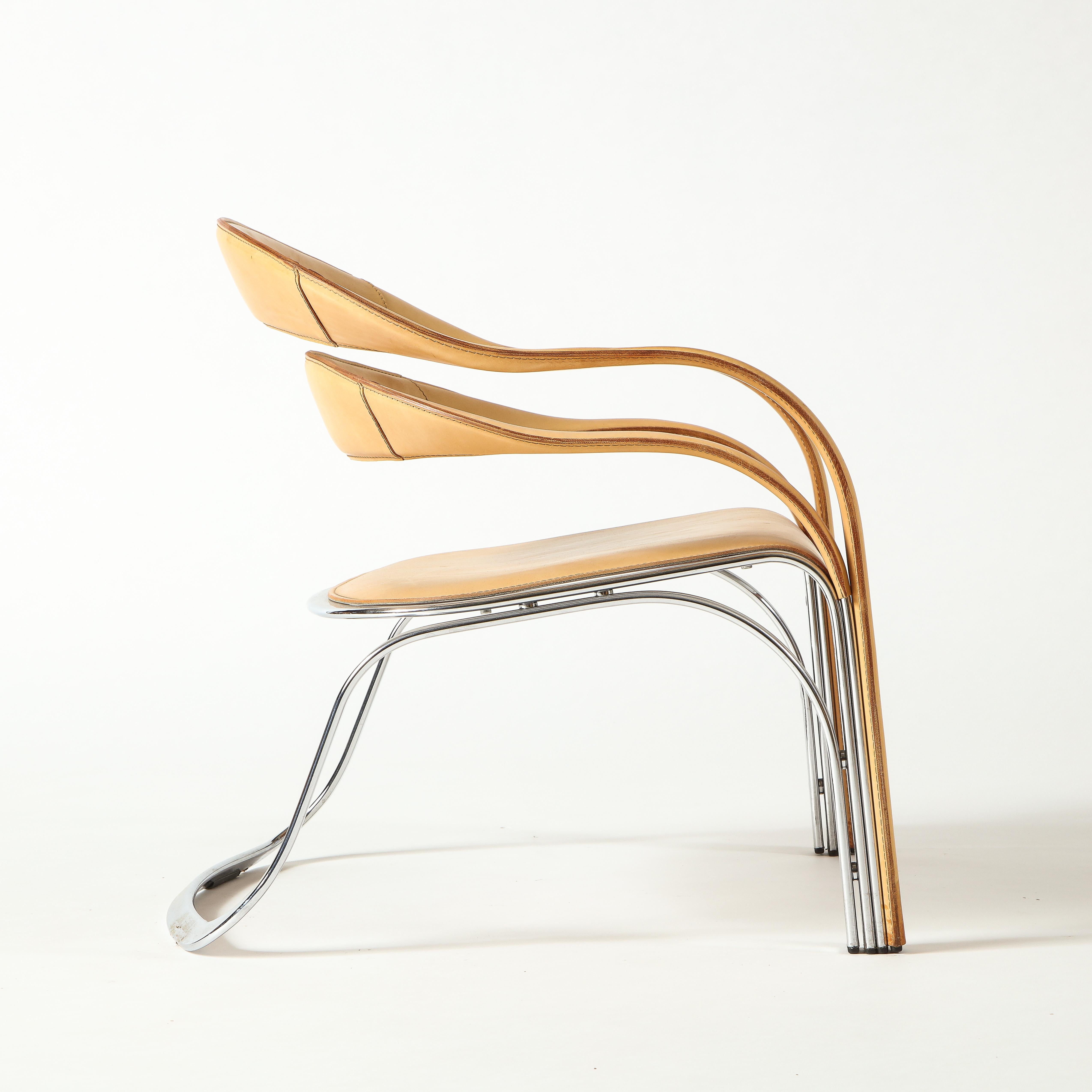 Vladimir Kagan Fettucini Chair in Sienna Leather Seat with Metal Base 4