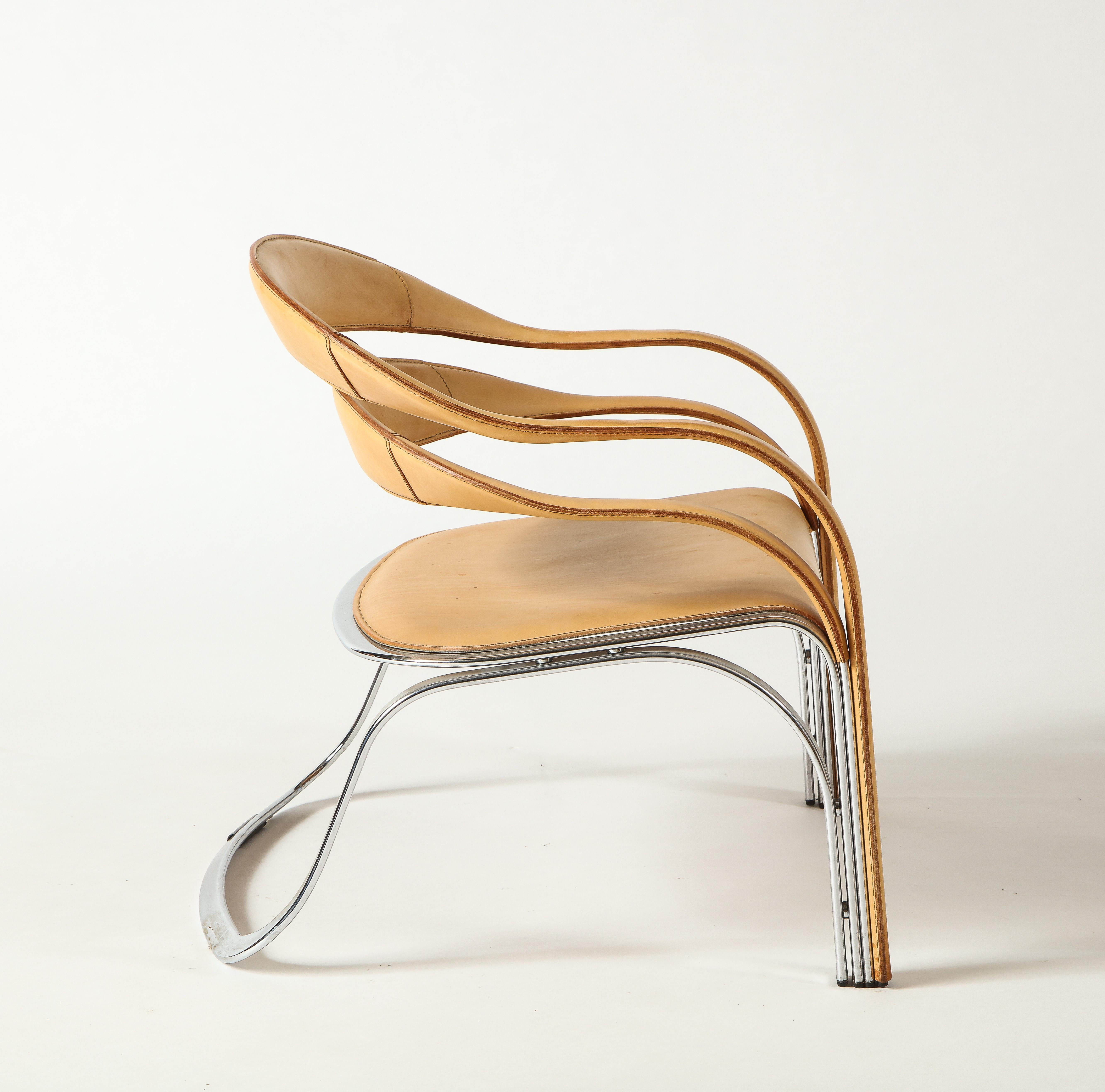 Vladimir Kagan Fettucini Chair in Sienna Leather Seat with Metal Base 5