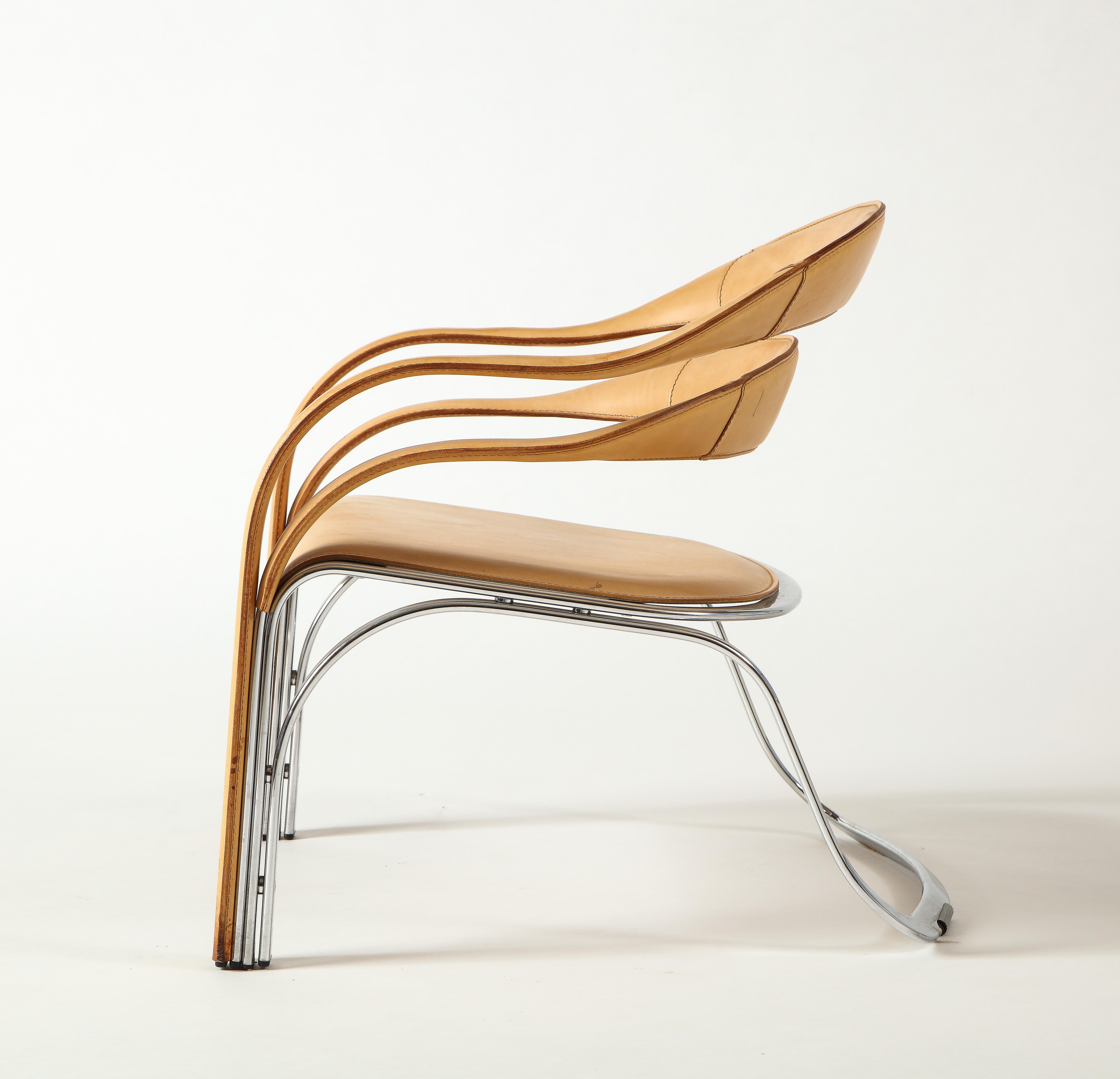 Contemporary Vladimir Kagan Fettucini Chair in Sienna Leather Seat with Metal Base
