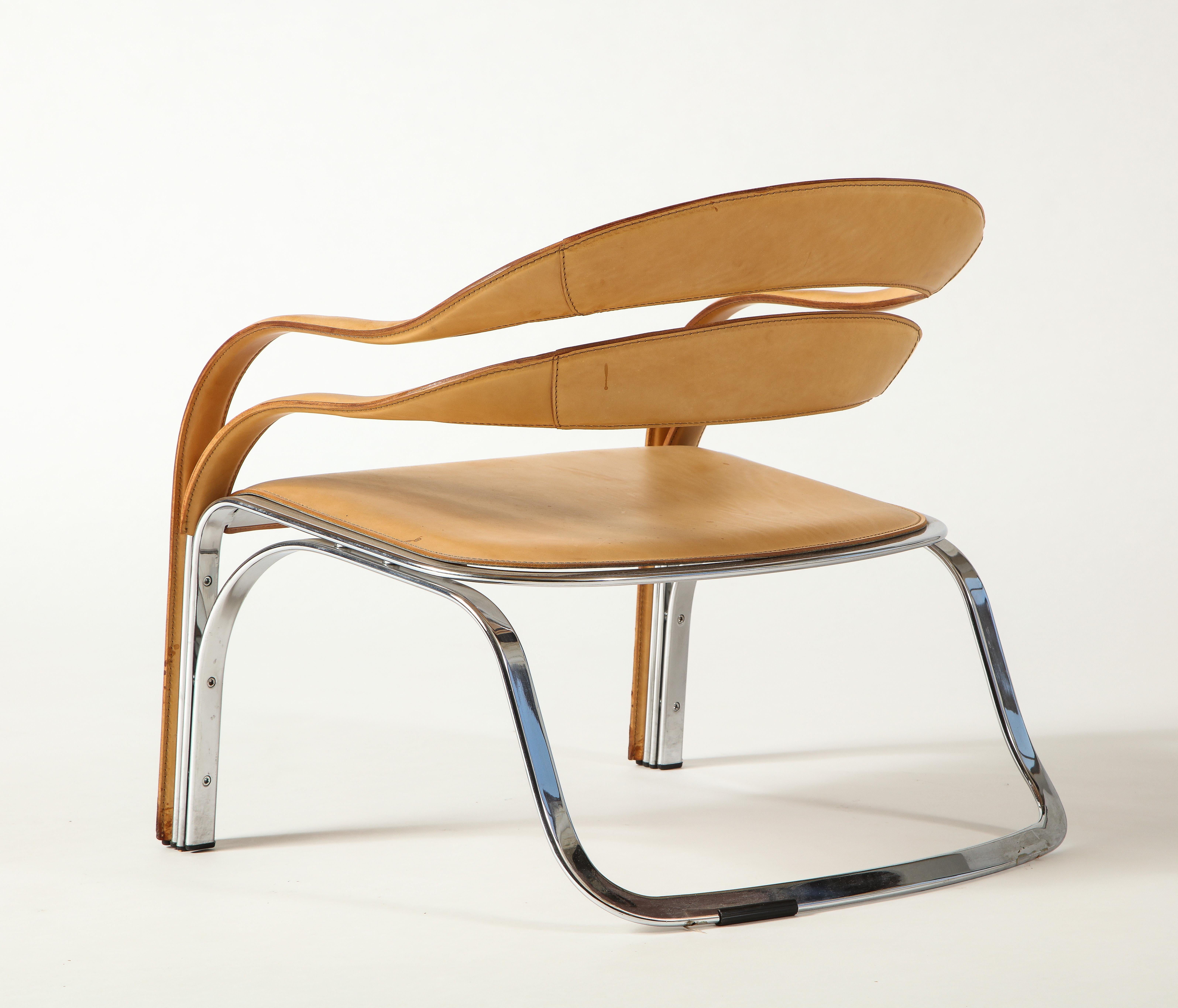 Fabric Vladimir Kagan Fettucini Chair in Sienna Leather Seat with Metal Base