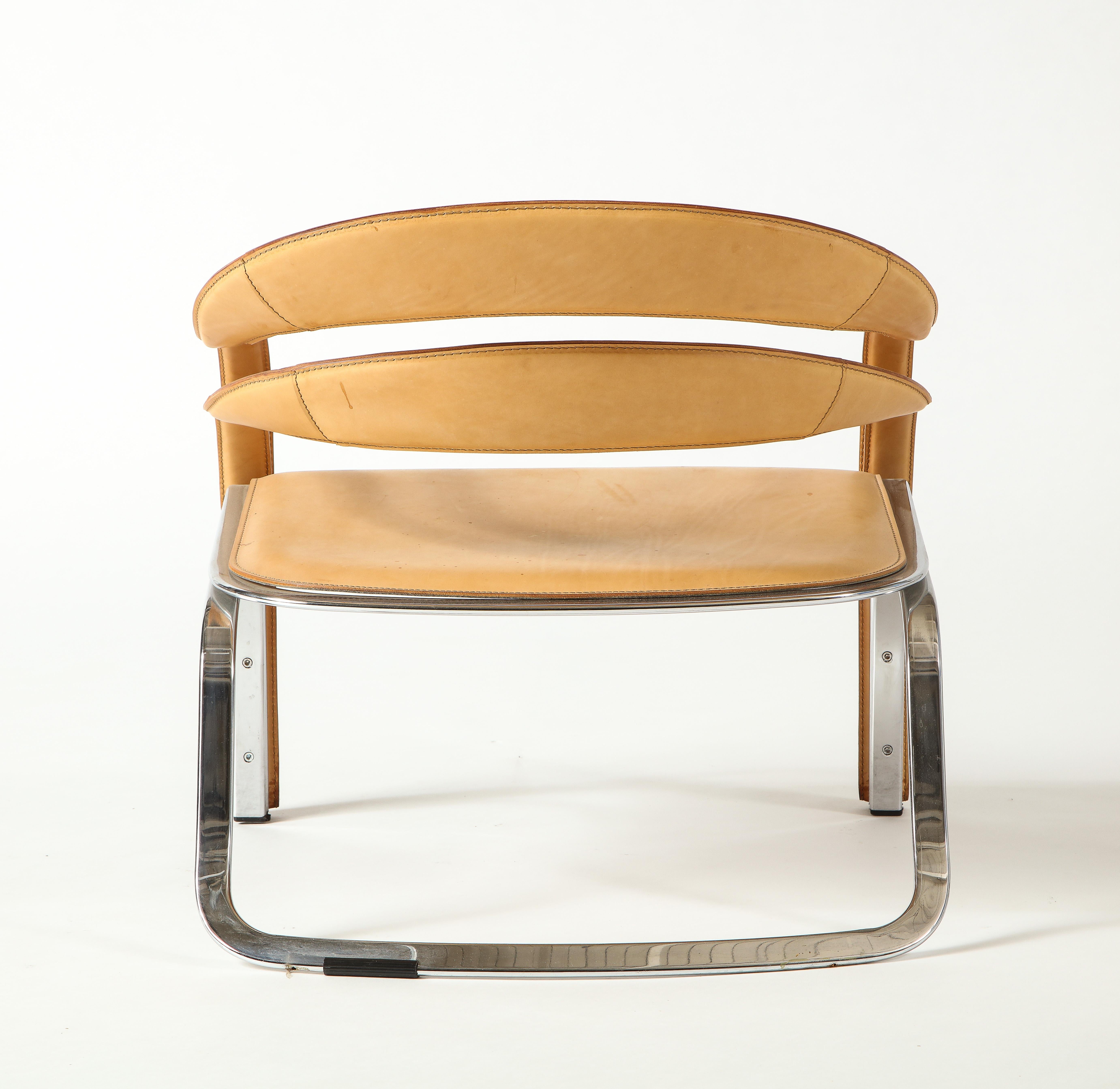 Vladimir Kagan Fettucini Chair in Sienna Leather Seat with Metal Base 1