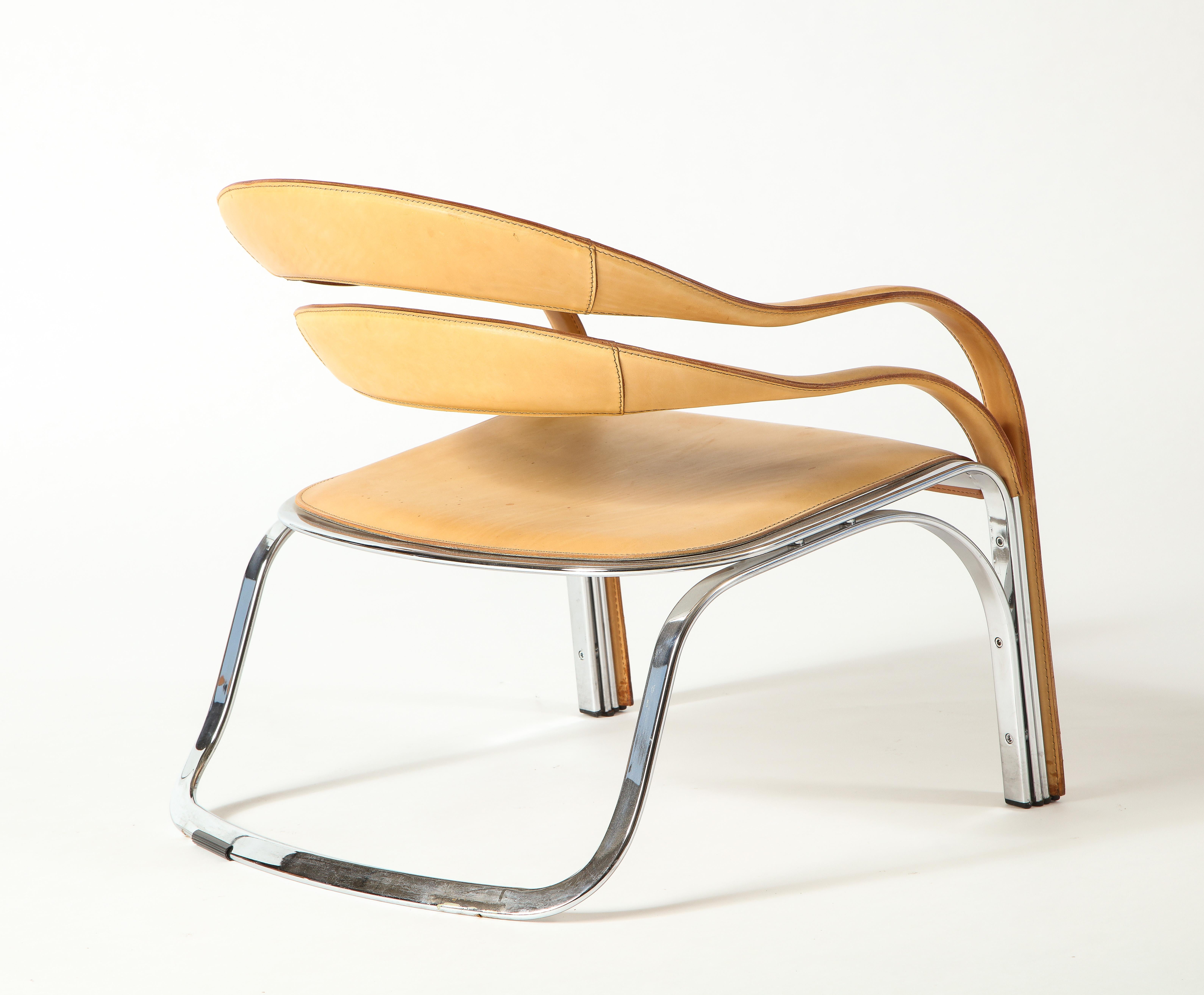 Vladimir Kagan Fettucini Chair in Sienna Leather Seat with Metal Base 2