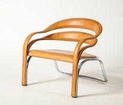 Vladimir Kagan Fettucini Lounge Chair in Sienna Leather with Metal Base