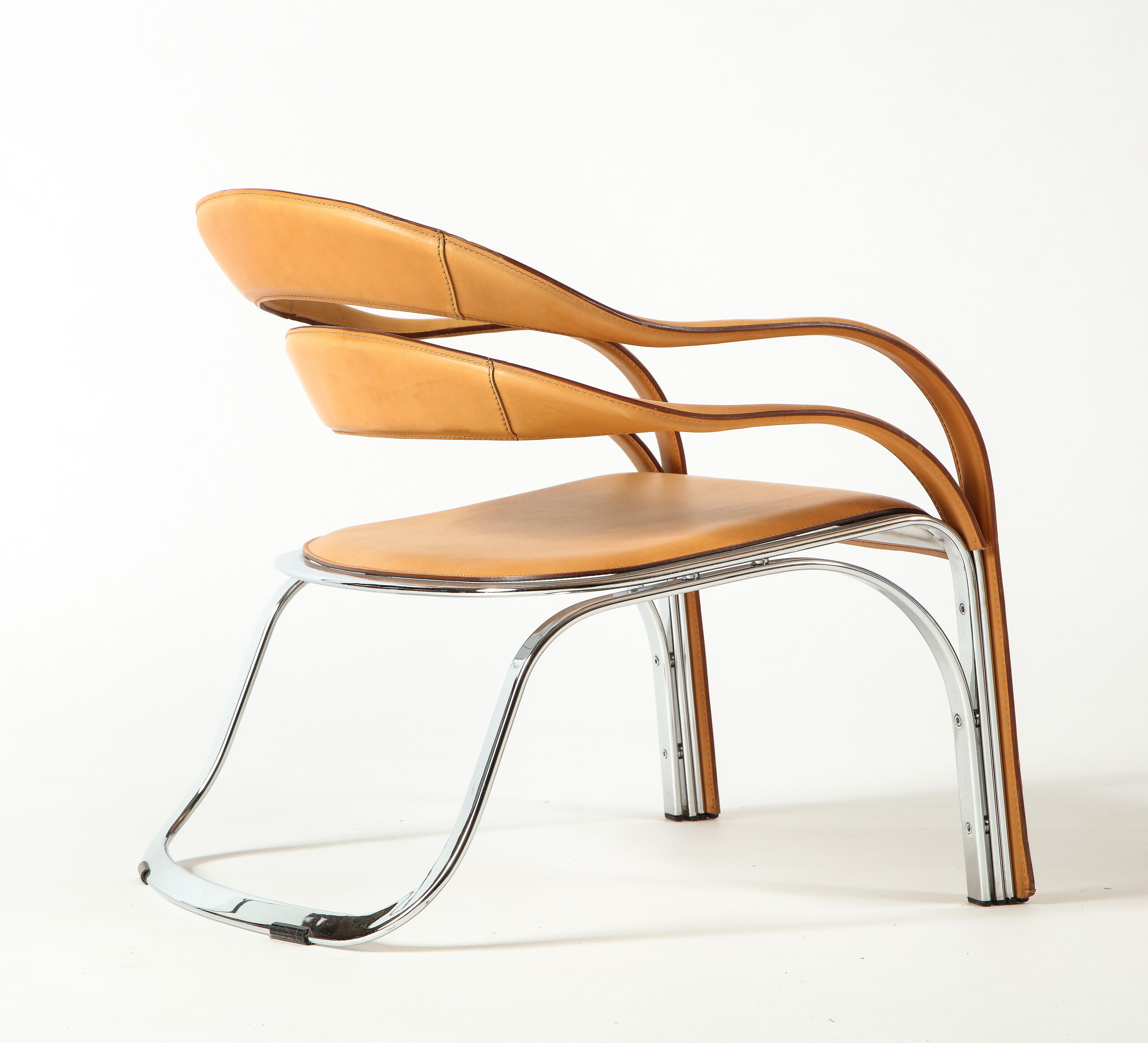 Vladimir Kagan Fettucini Lounge Chair in Sienna Leather with Metal Base 1