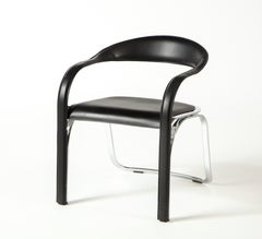 Vladimir Kagan Fettucini Single Back Chair in Black Leather with Metal Base