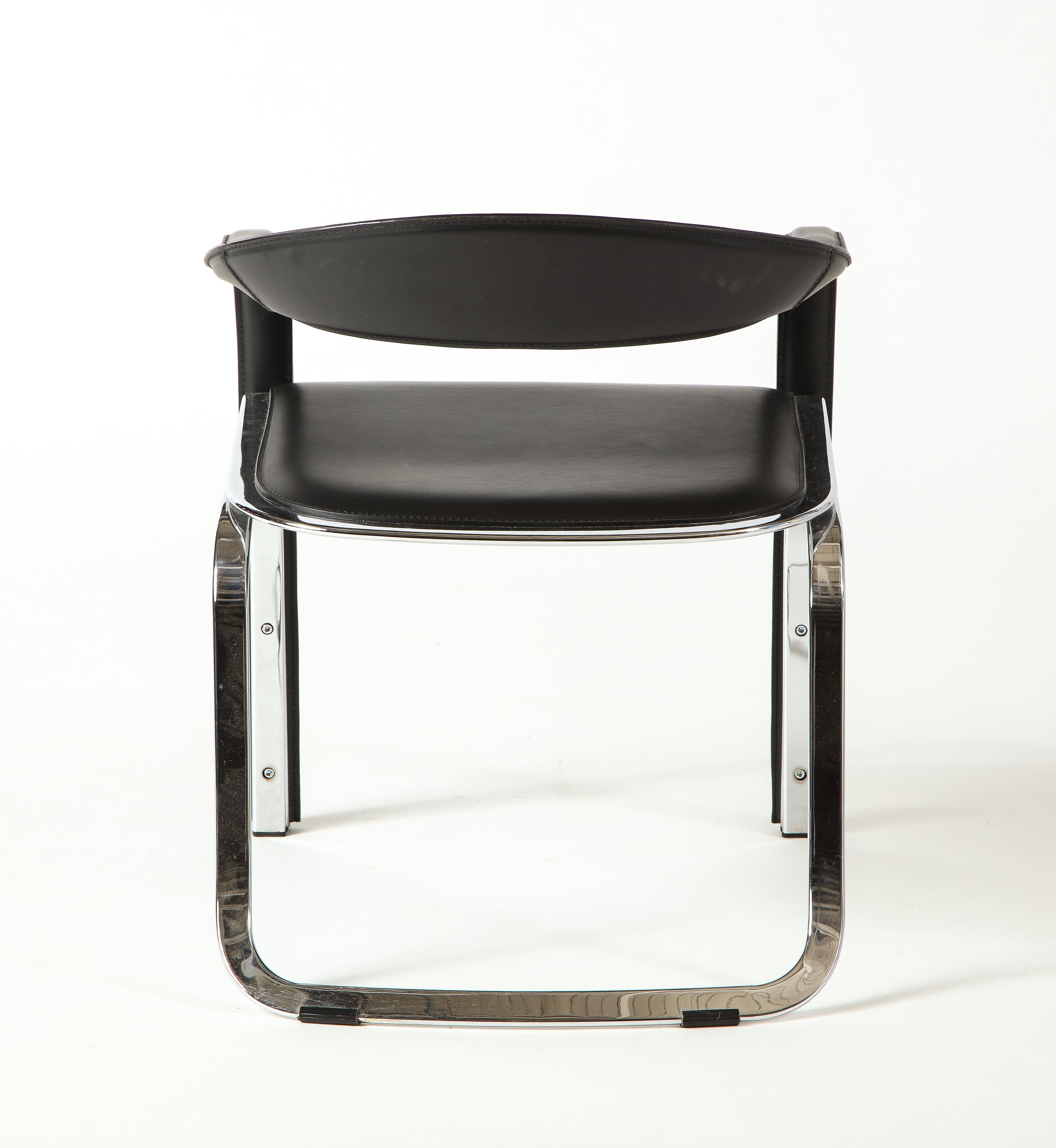 Vladimir Kagan Fettucini Single Back Chair in Black Leather with Metal Base 1