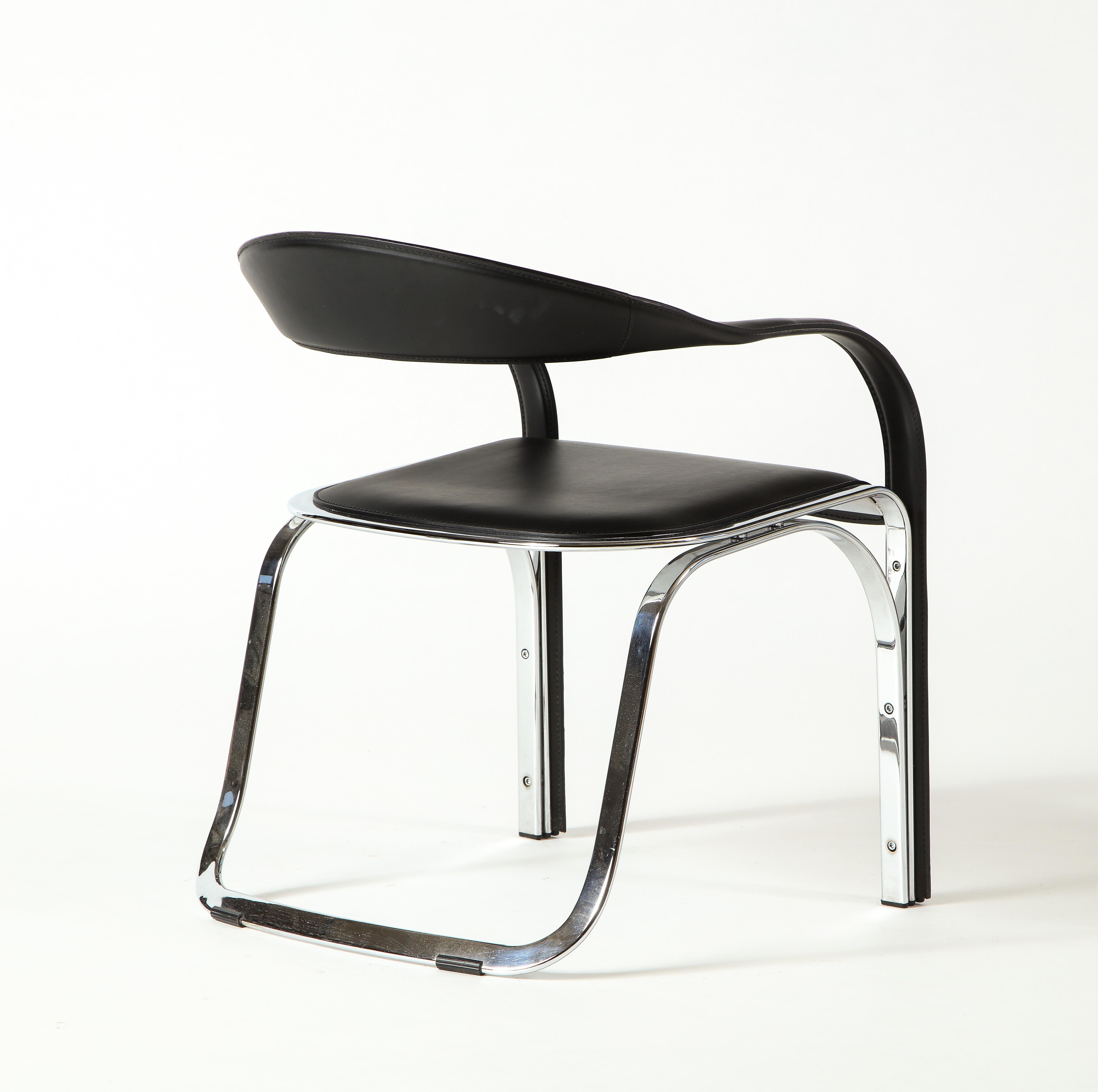 Vladimir Kagan Fettucini Single Back Chair in Black Leather with Metal Base 2