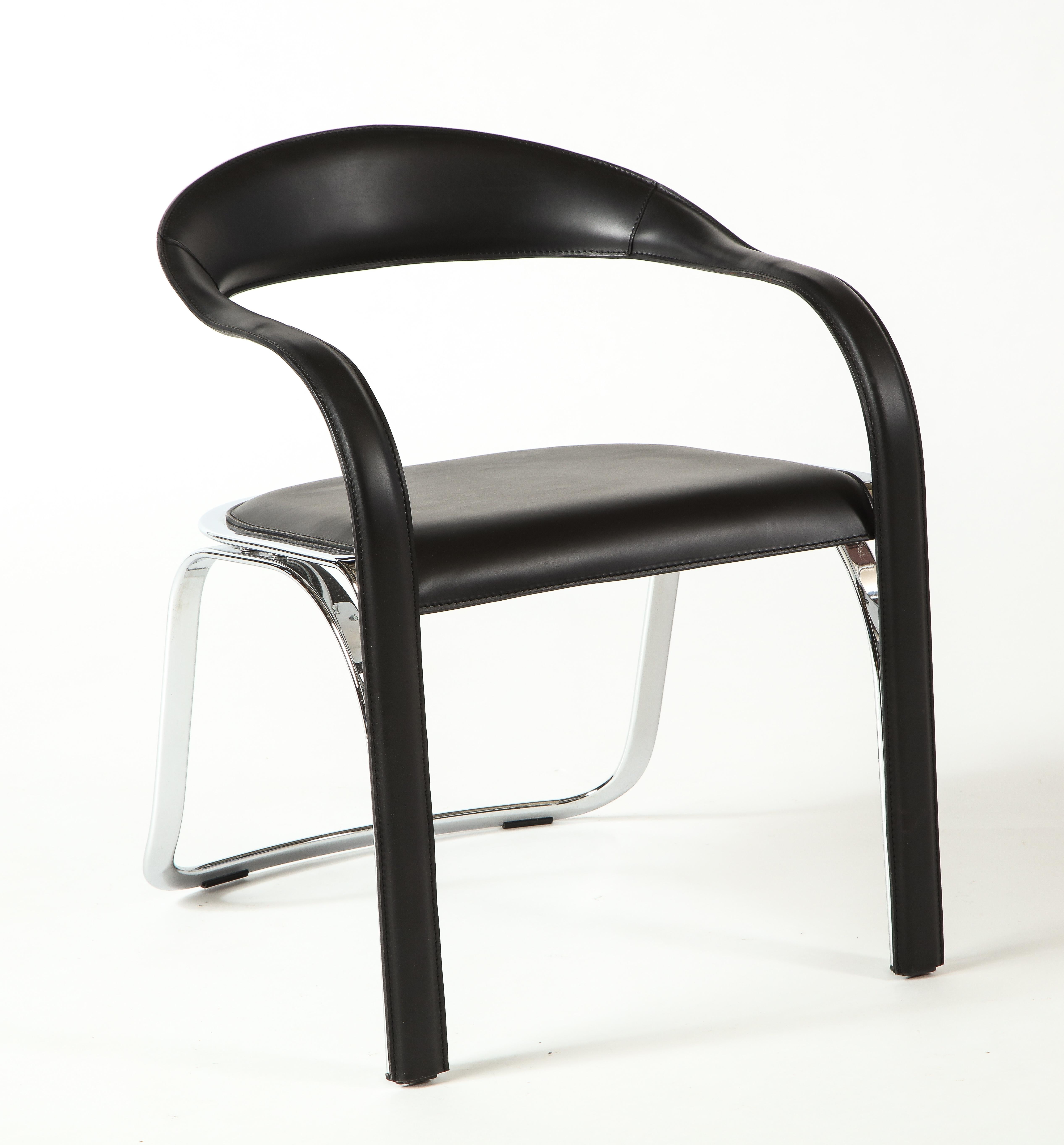 Vladimir Kagan Fettucini Single Back Chair in Black Leather with Metal Base For Sale 5