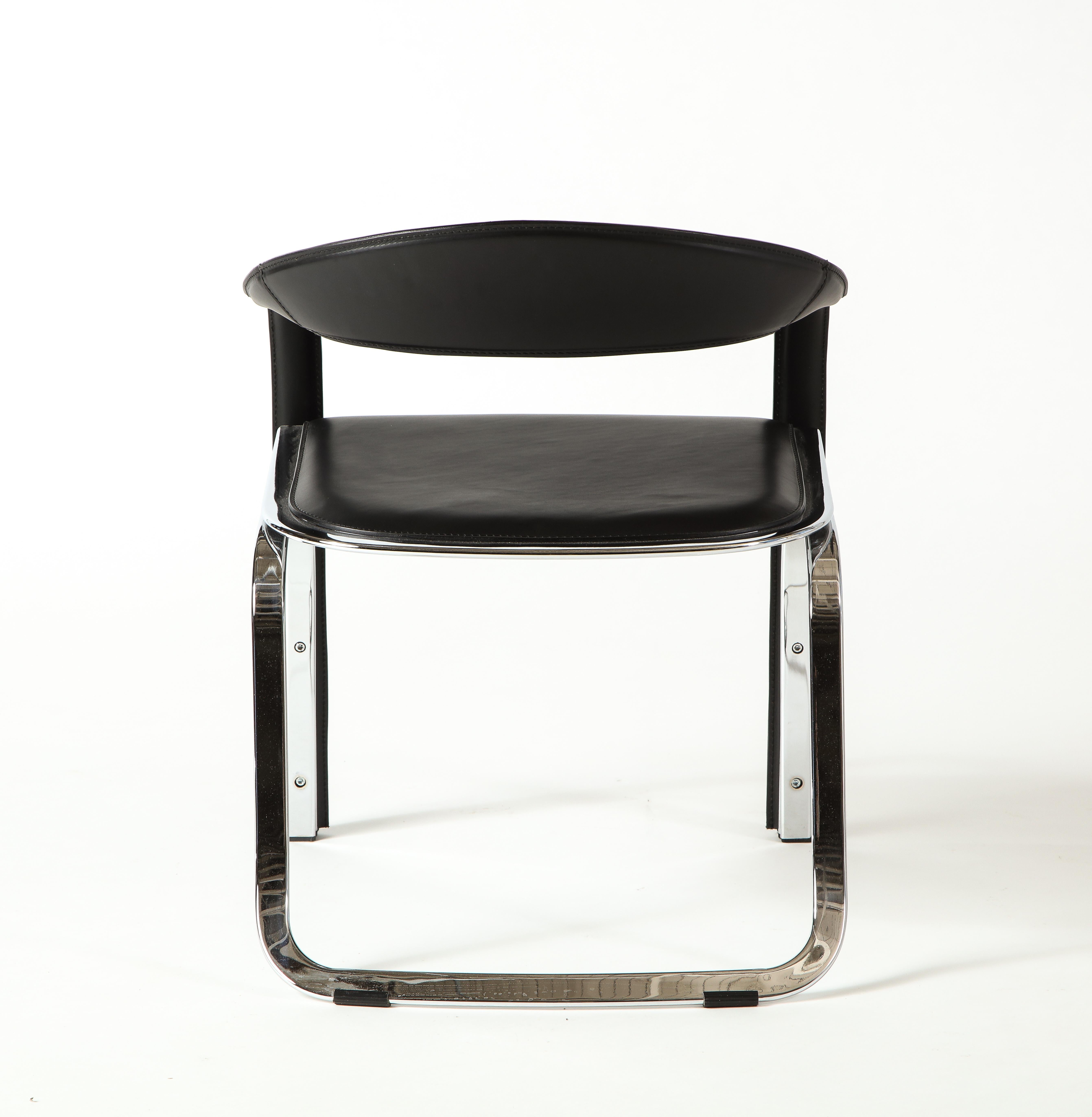 Vladimir Kagan Fettucini Single Back Chair in Black Leather with Metal Base For Sale 1