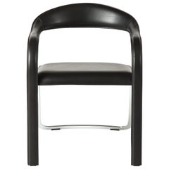 Vladimir Kagan Fettucini Single Back Chair in Black Leather with Metal Base