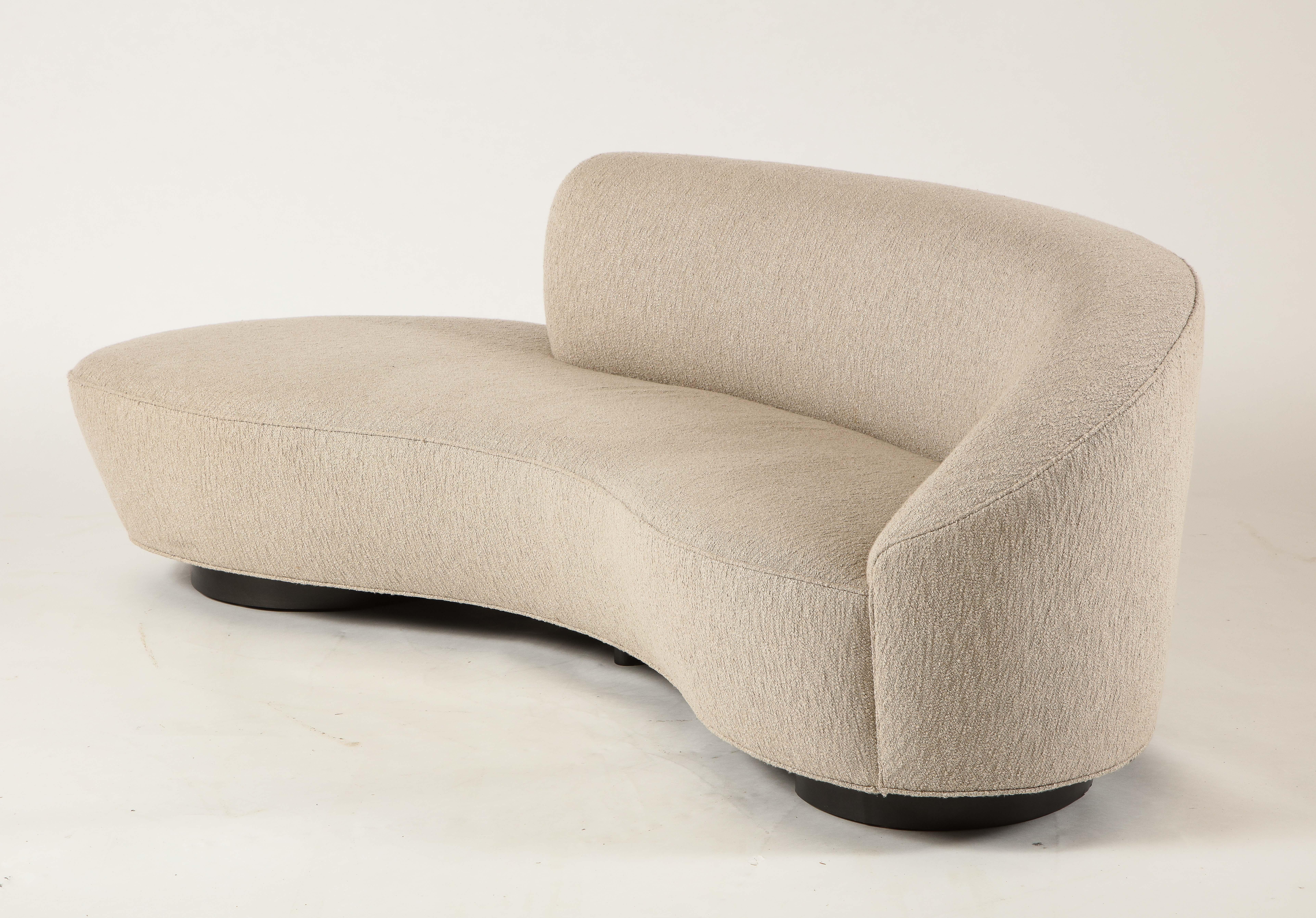Vladimir Kagan Mini Sofa with Arm in Beige Upholstery & Walnut Ebony Base 2