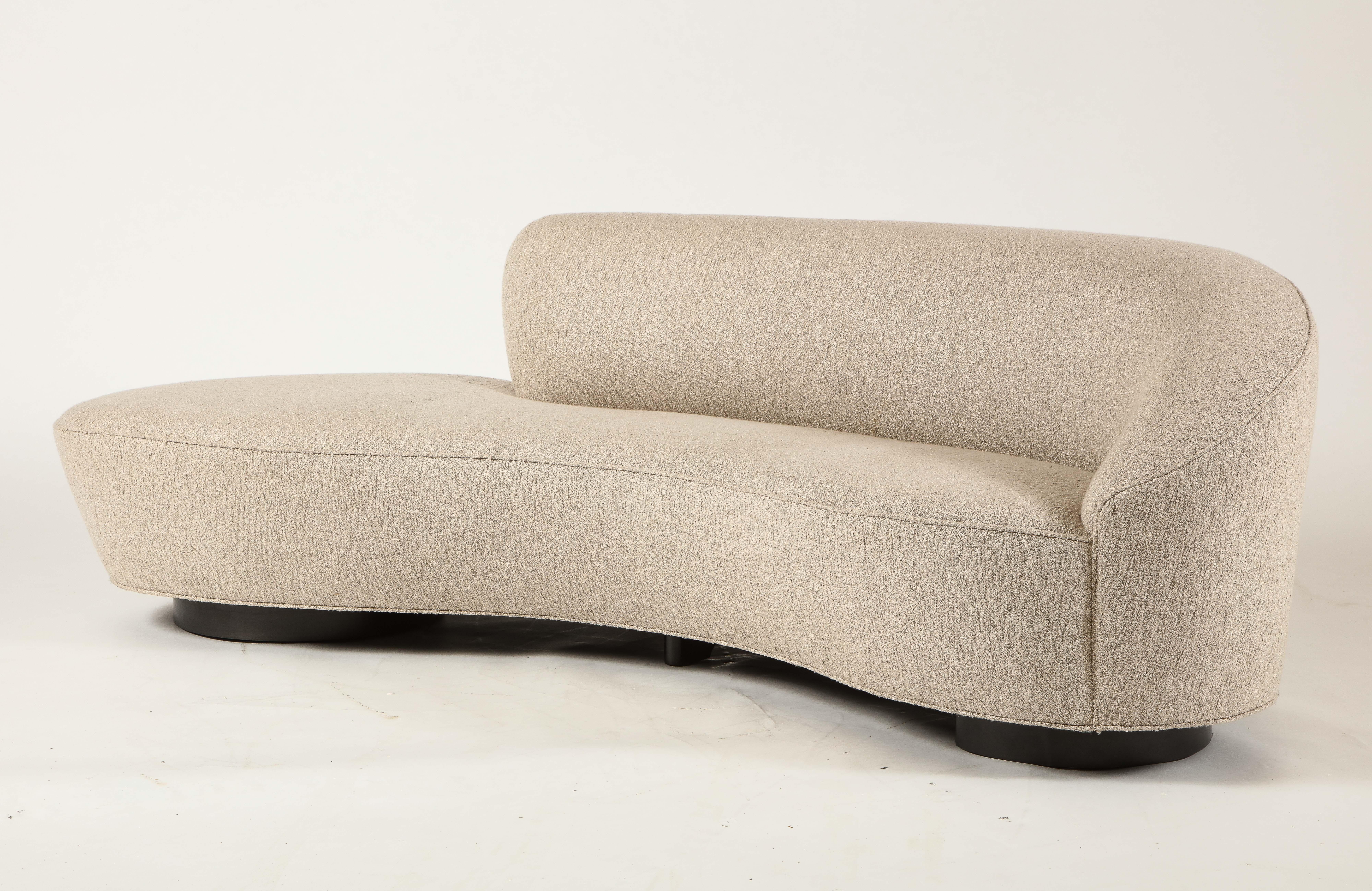 Vladimir Kagan Mini Sofa with Arm in Beige Upholstery & Walnut Ebony Base 3