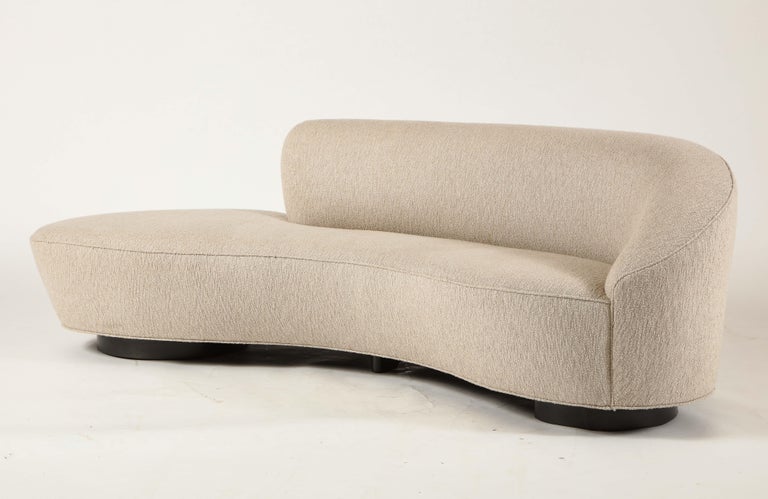 Vladimir Kagan Mini Sofa with Arm in Beige Upholstery and Walnut Ebony