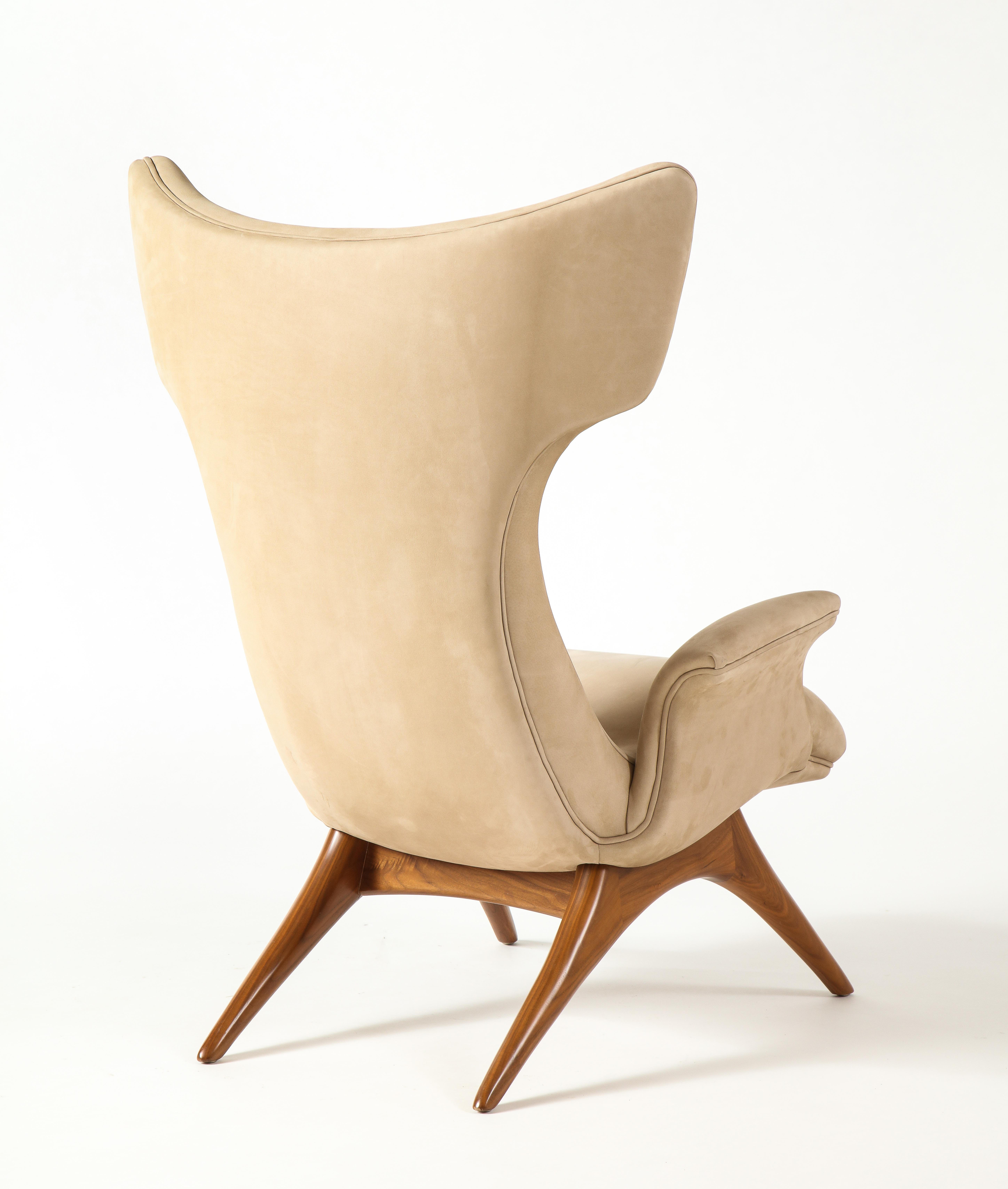 Vladimir Kagan Ondine Chair with Sueded Leather Upholstery & Natural Walnut Base 4