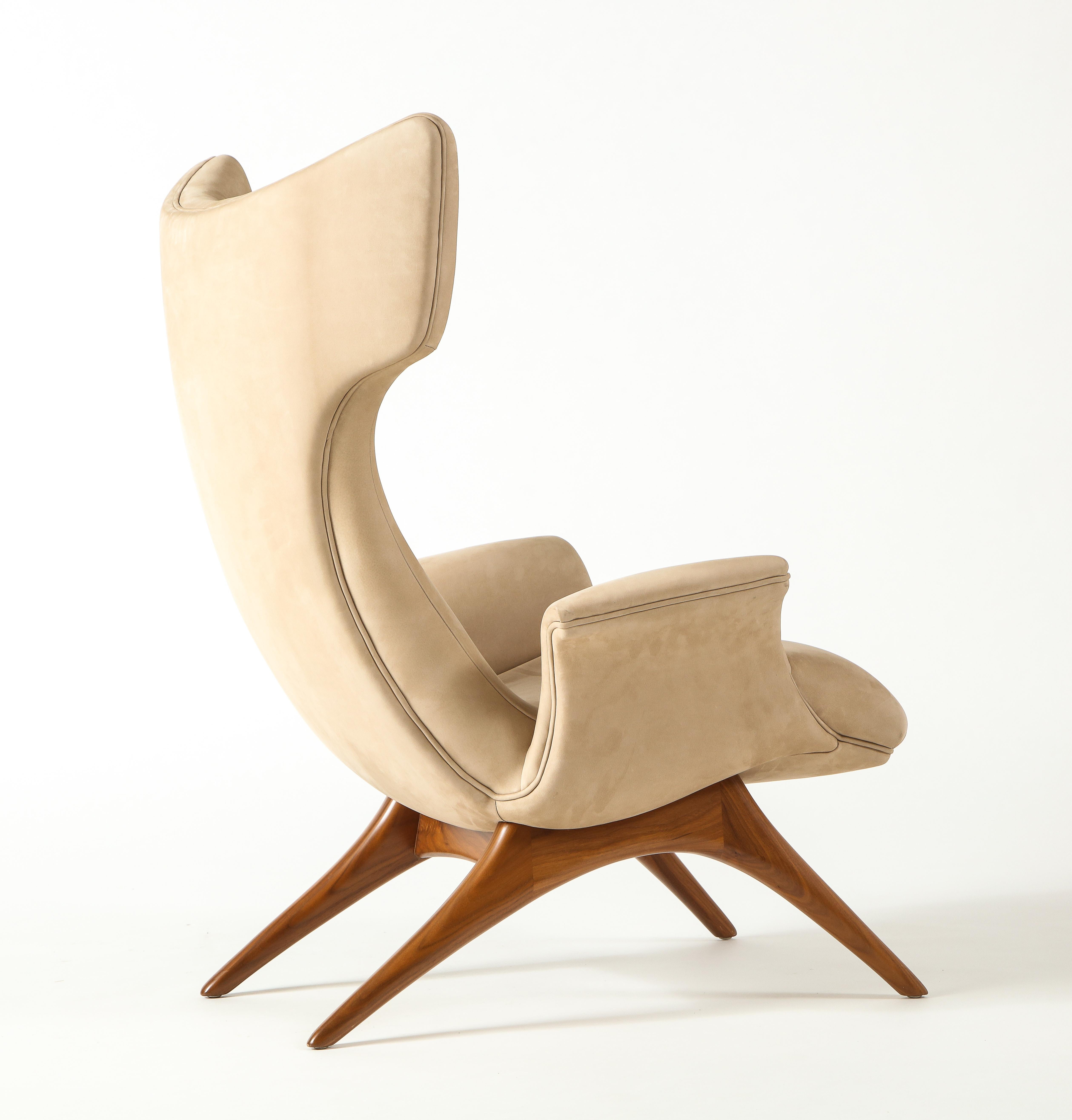 Vladimir Kagan Ondine Chair with Sueded Leather Upholstery & Natural Walnut Base 5