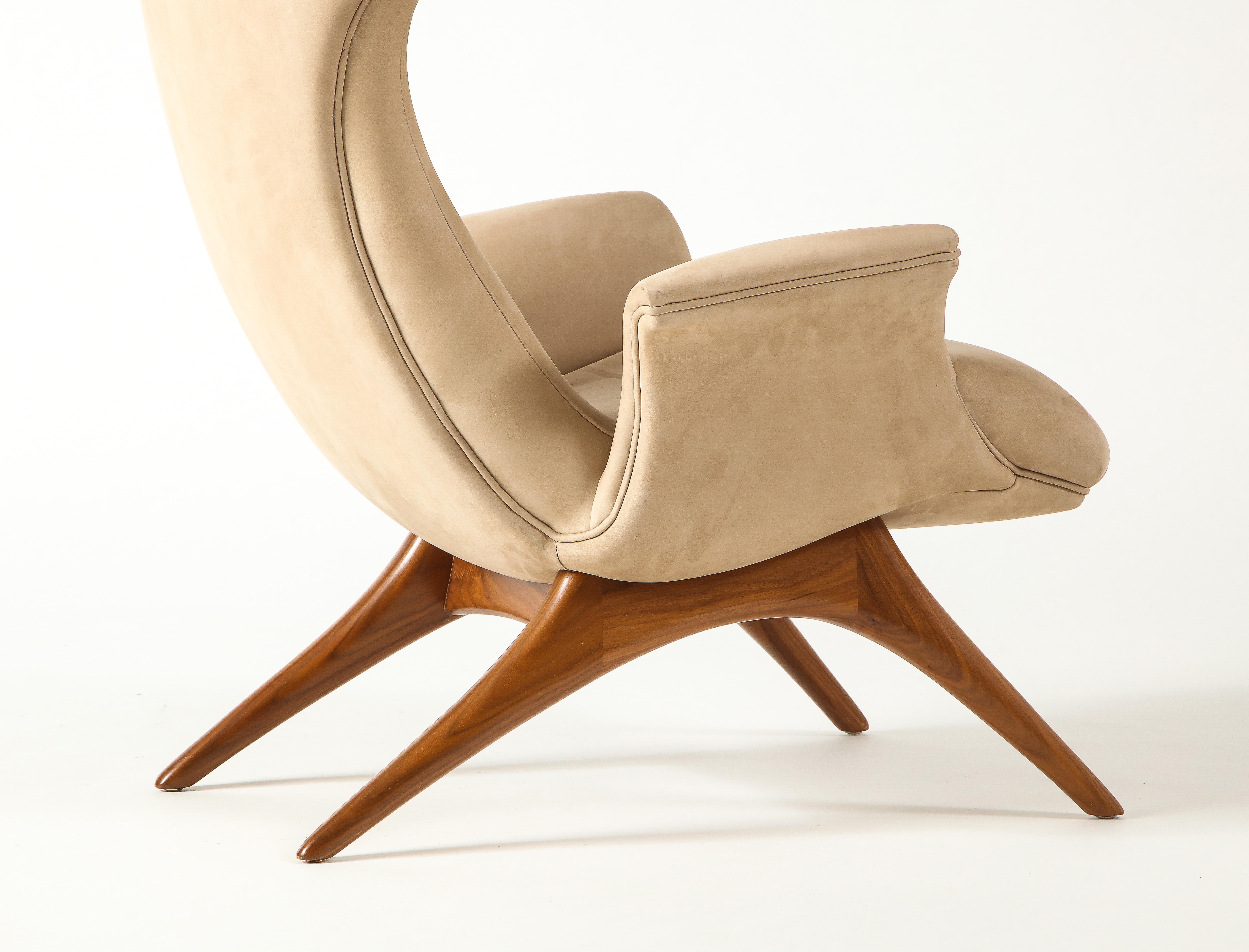 Vladimir Kagan Ondine Chair with Sueded Leather Upholstery & Natural Walnut Base 6
