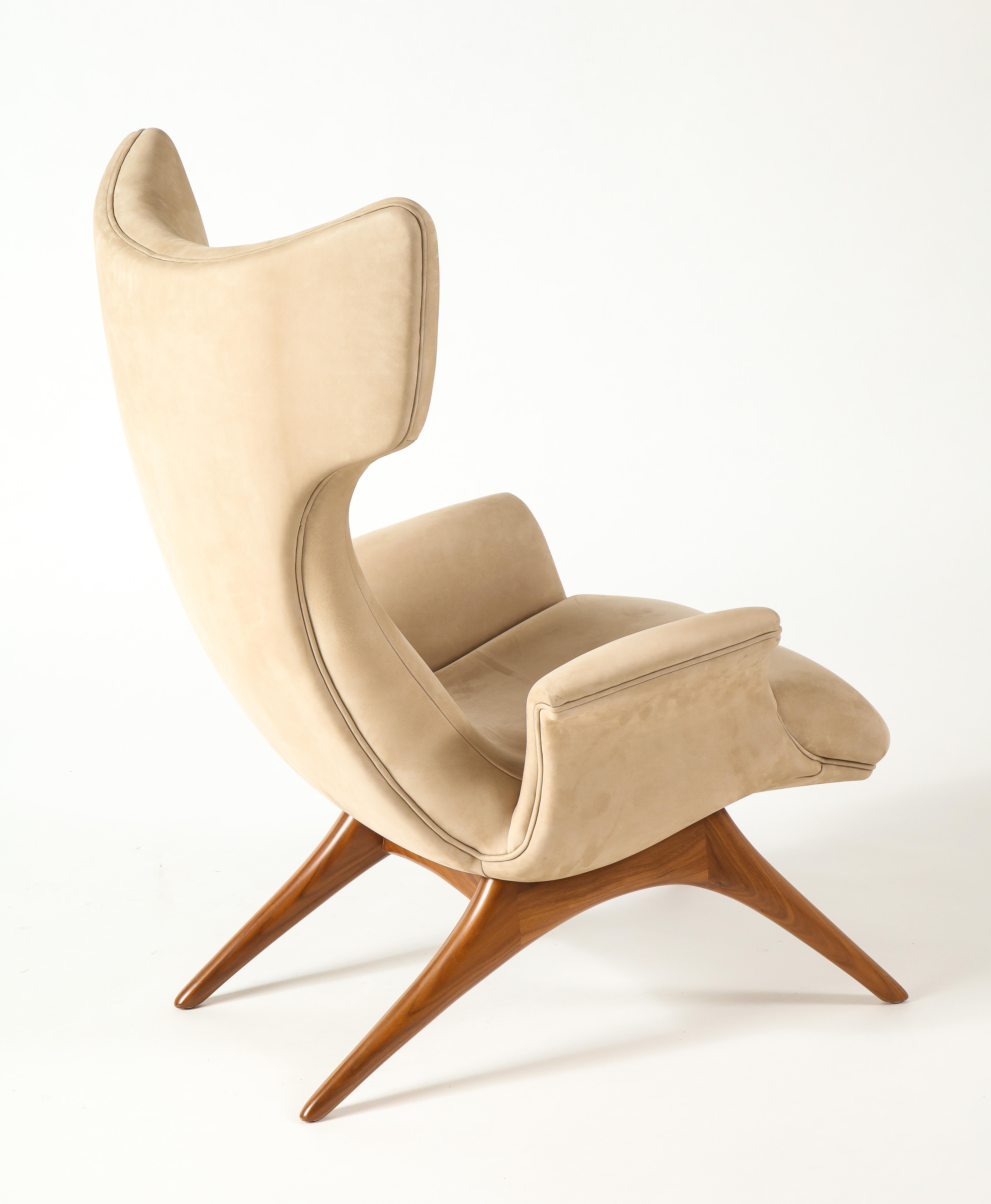 Vladimir Kagan Ondine Chair with Sueded Leather Upholstery & Natural Walnut Base 7