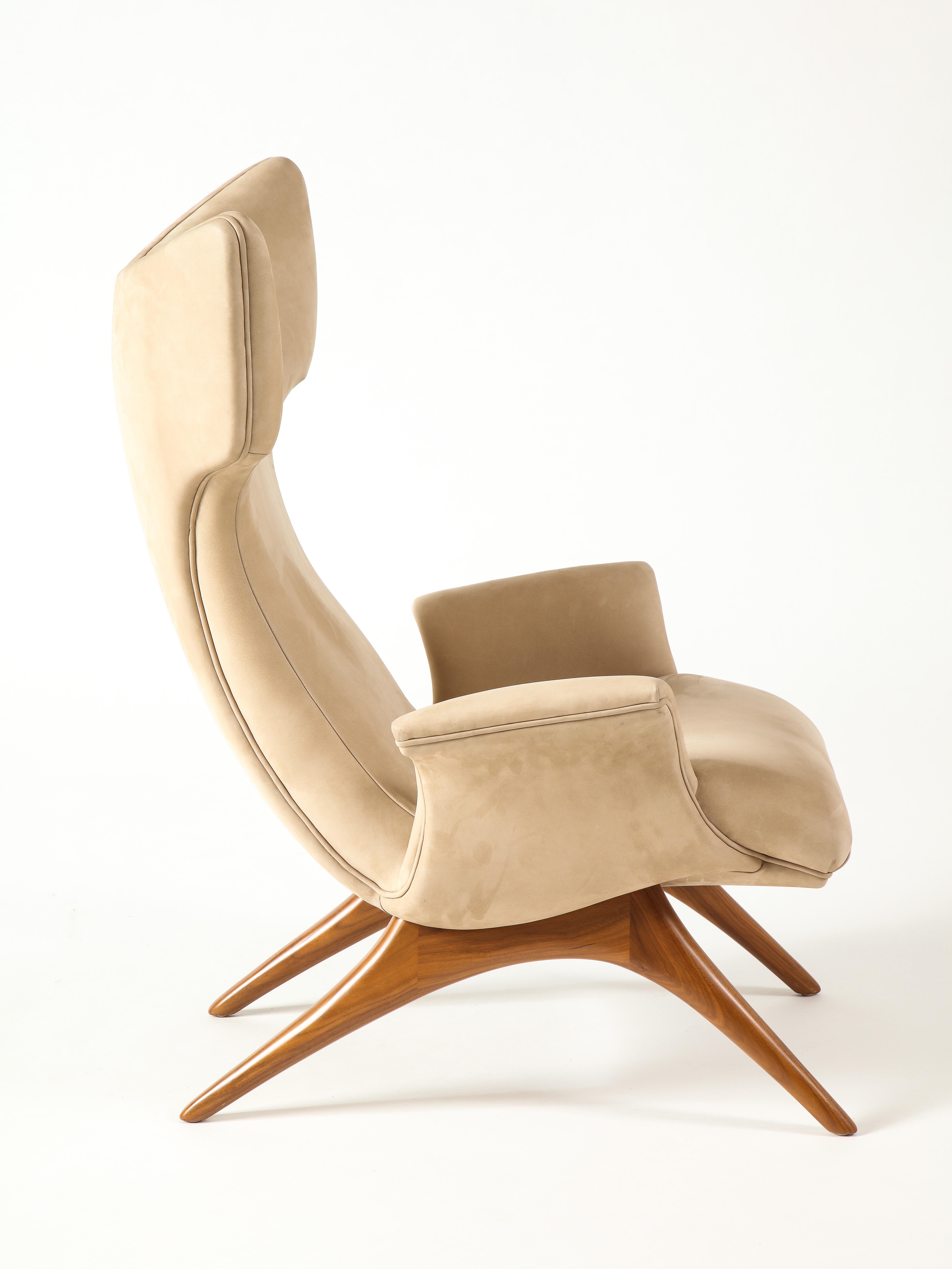 Vladimir Kagan Ondine Chair with Sueded Leather Upholstery & Natural Walnut Base 8