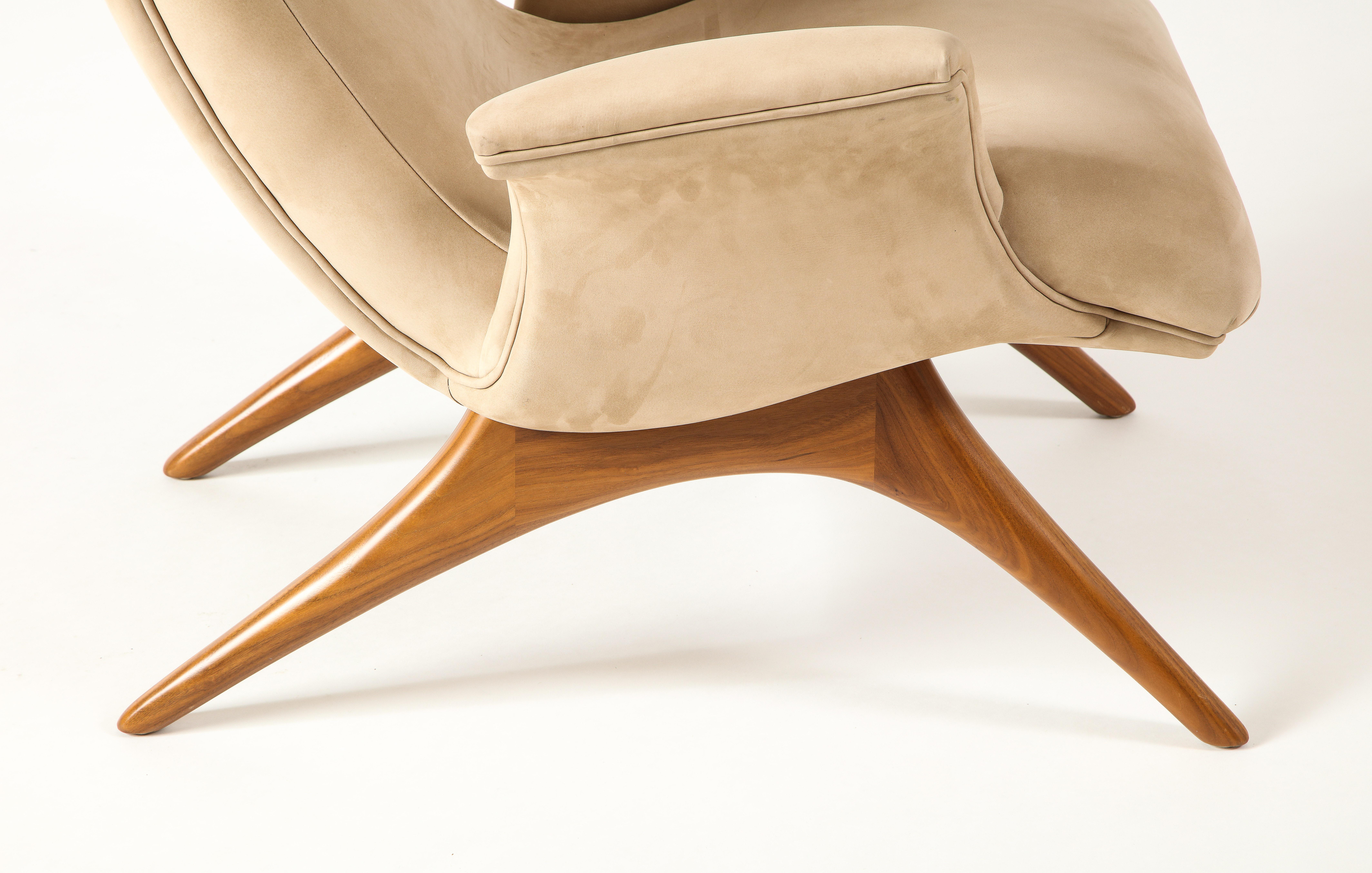 Vladimir Kagan Ondine Chair with Sueded Leather Upholstery & Natural Walnut Base 9