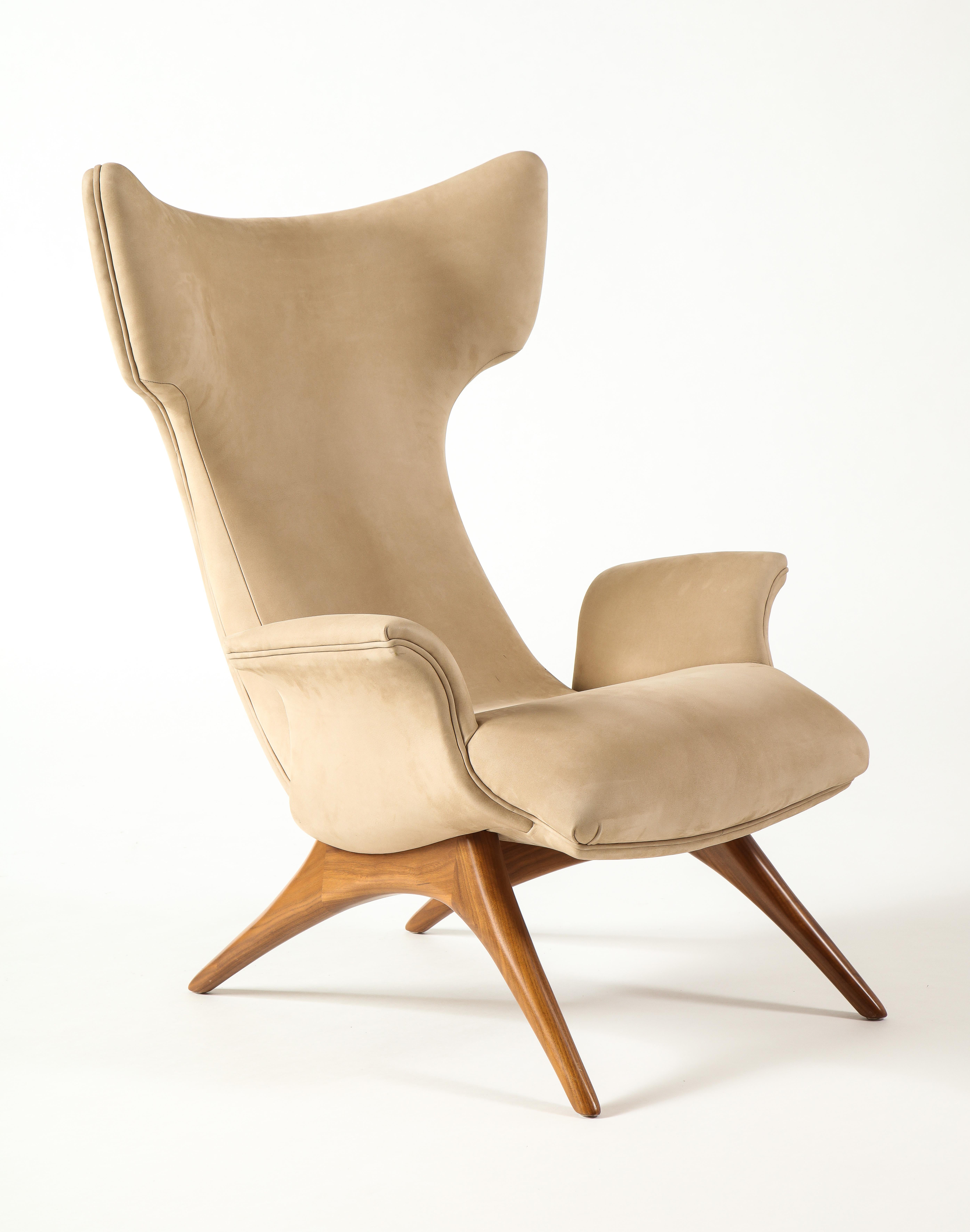 Vladimir Kagan Ondine Chair with Sueded Leather Upholstery & Natural Walnut Base 10