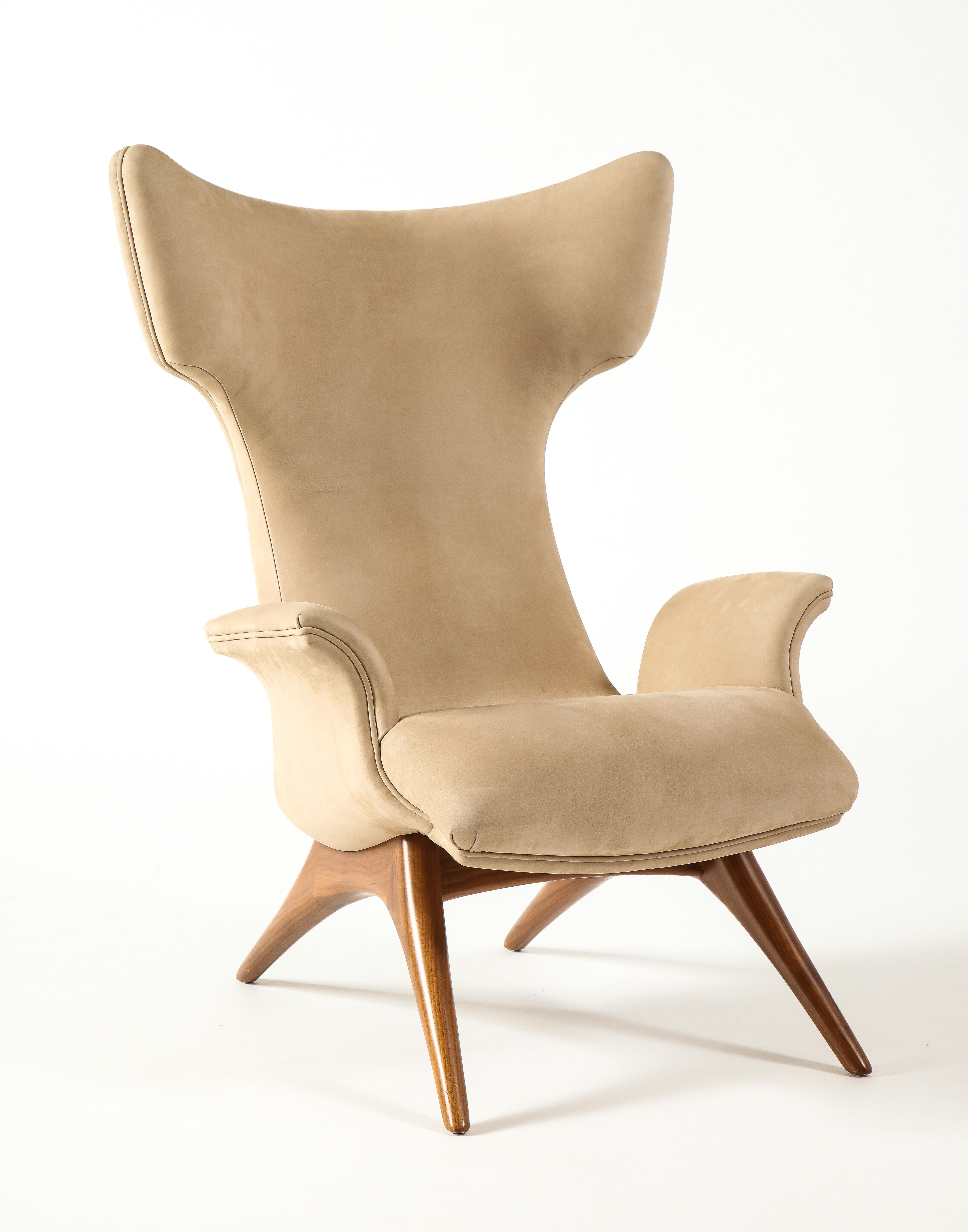 Vladimir Kagan Ondine Chair with Sueded Leather Upholstery & Natural Walnut Base 11