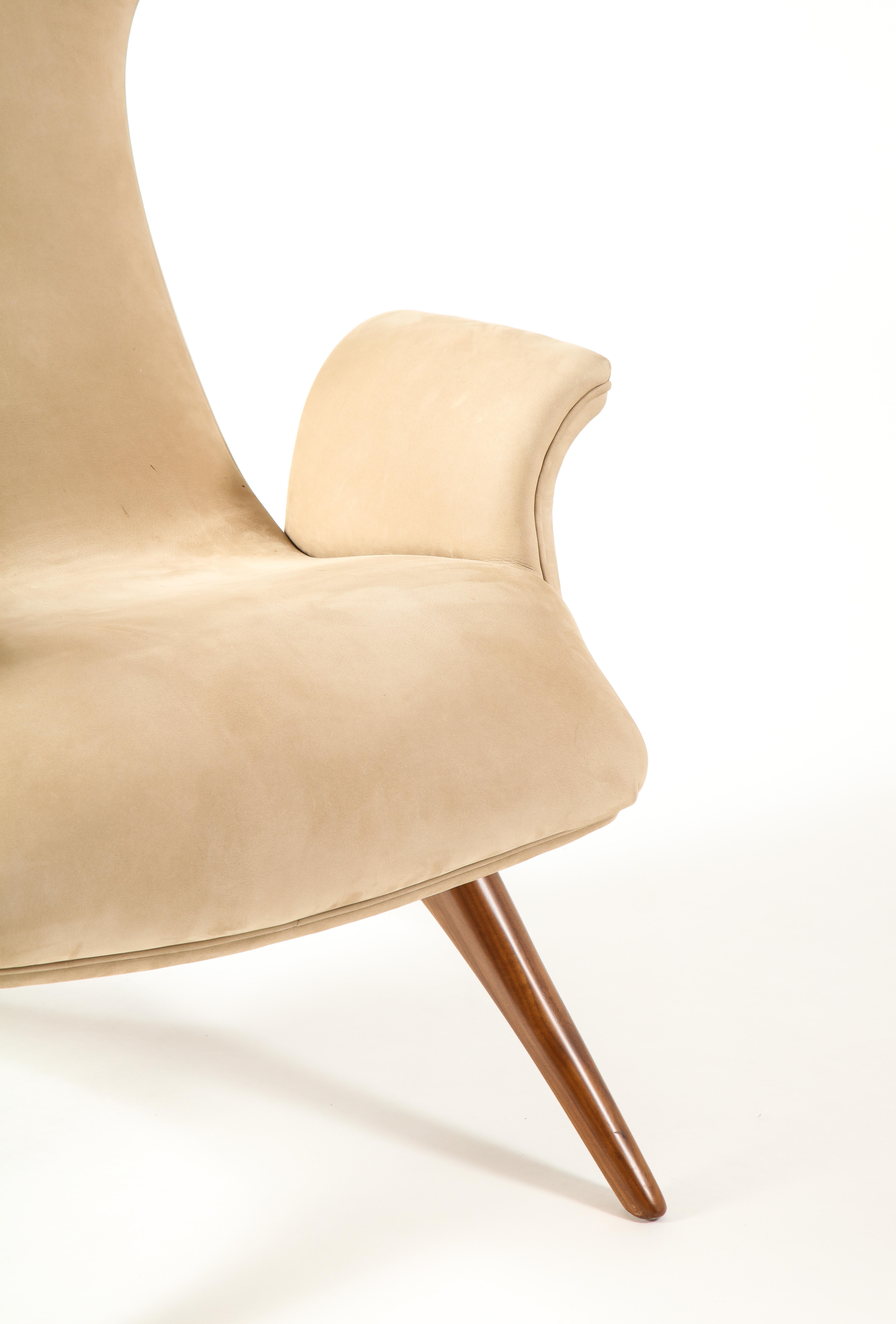 Vladimir Kagan Ondine Chair with Sueded Leather Upholstery & Natural Walnut Base 12