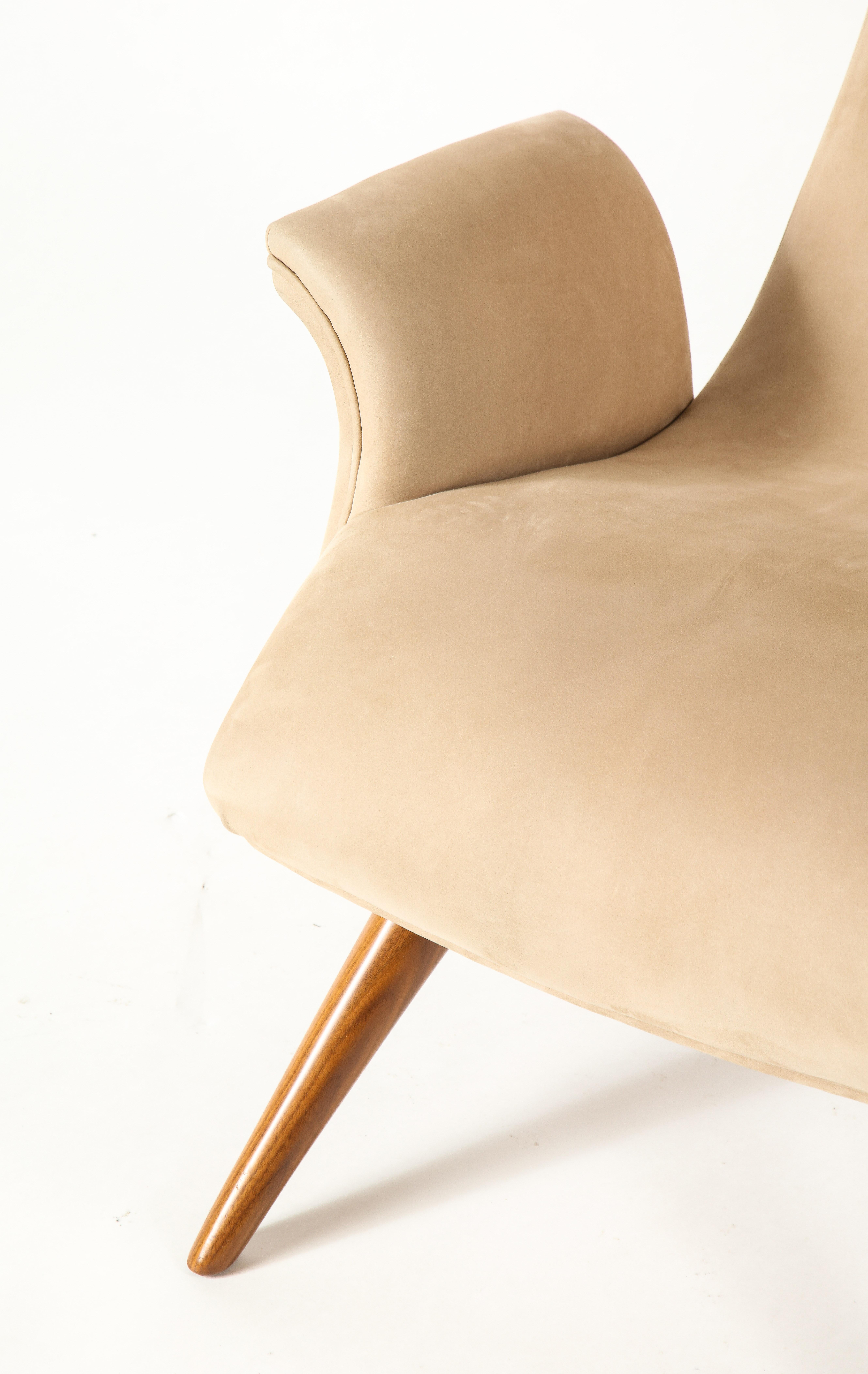 Vladimir Kagan Ondine Chair with Sueded Leather Upholstery & Natural Walnut Base 13