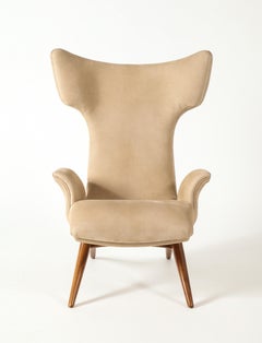 Vladimir Kagan Ondine Chair with Sueded Leather Upholstery & Natural Walnut Base