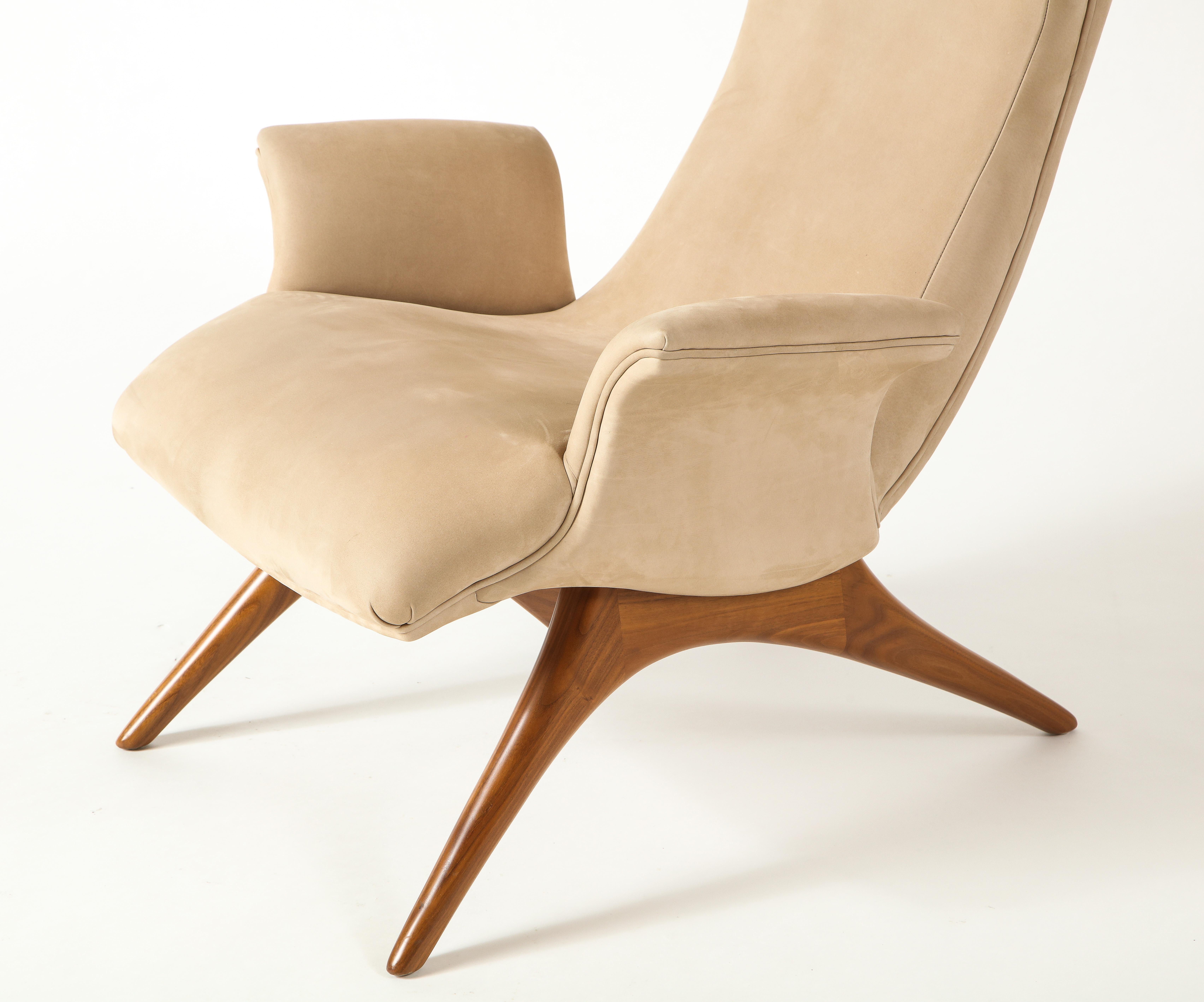 American Vladimir Kagan Ondine Chair with Sueded Leather Upholstery & Natural Walnut Base