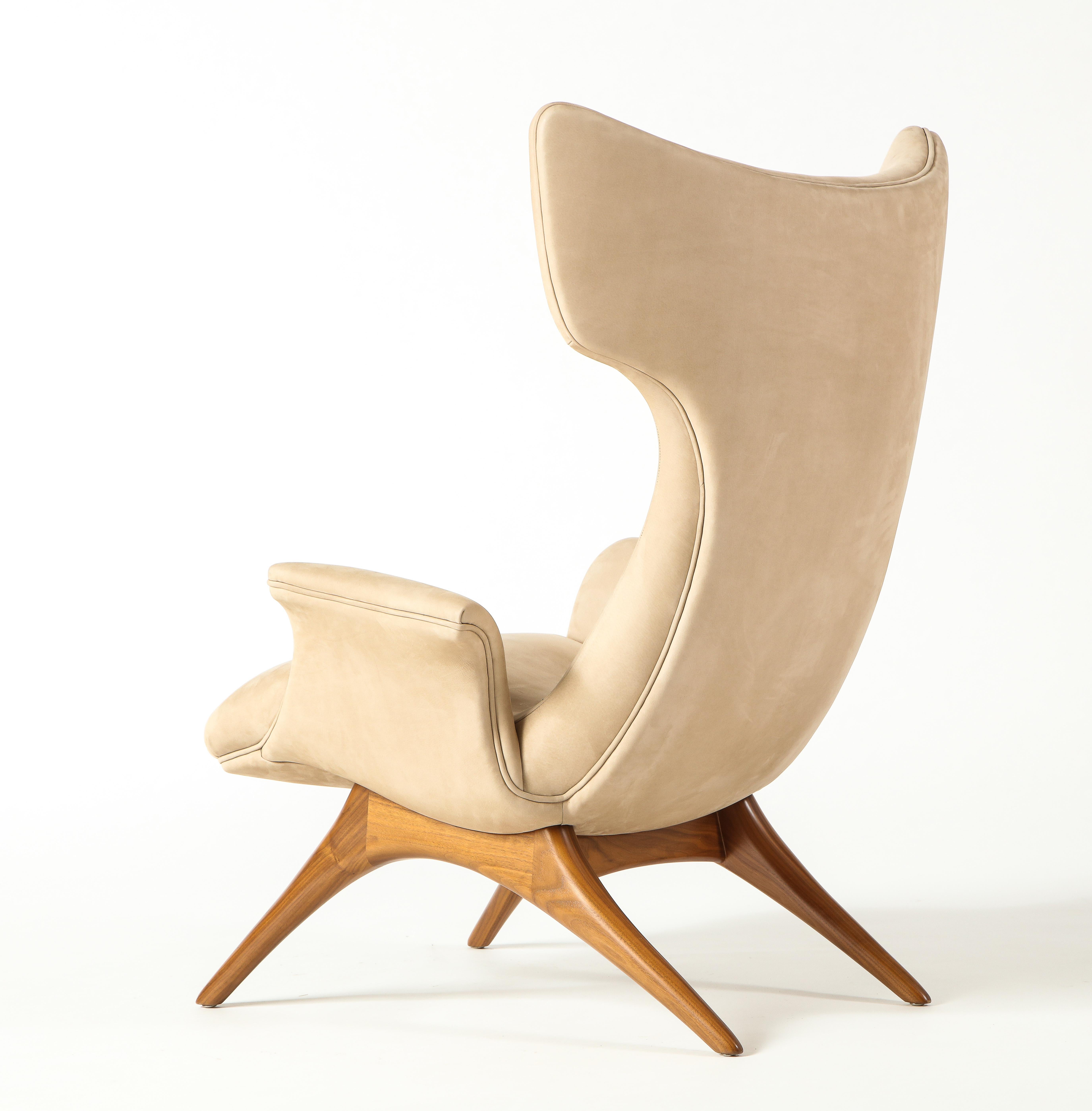 Vladimir Kagan Ondine Chair with Sueded Leather Upholstery & Natural Walnut Base 1