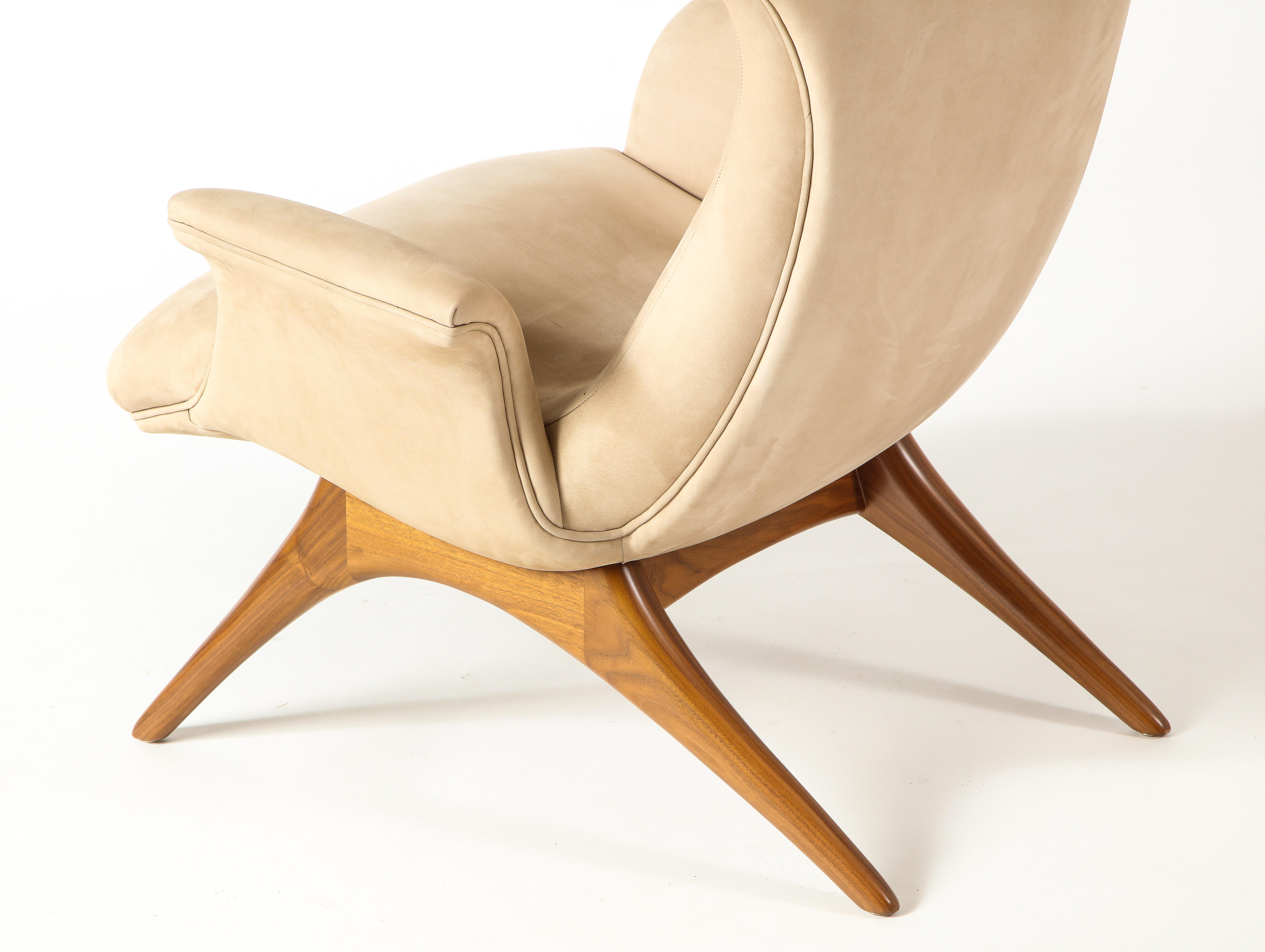 Vladimir Kagan Ondine Chair with Sueded Leather Upholstery & Natural Walnut Base 2