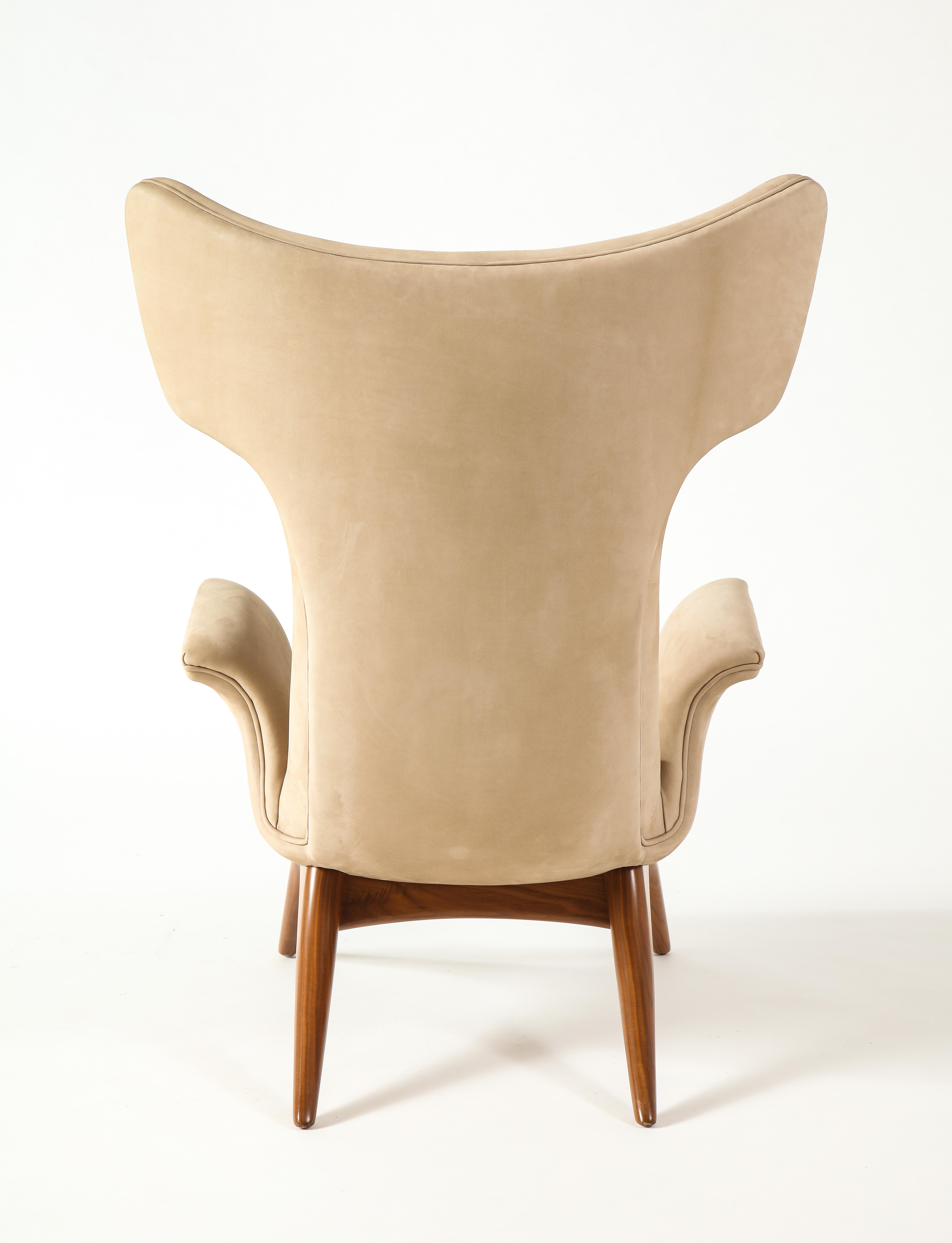 Vladimir Kagan Ondine Chair with Sueded Leather Upholstery & Natural Walnut Base 3