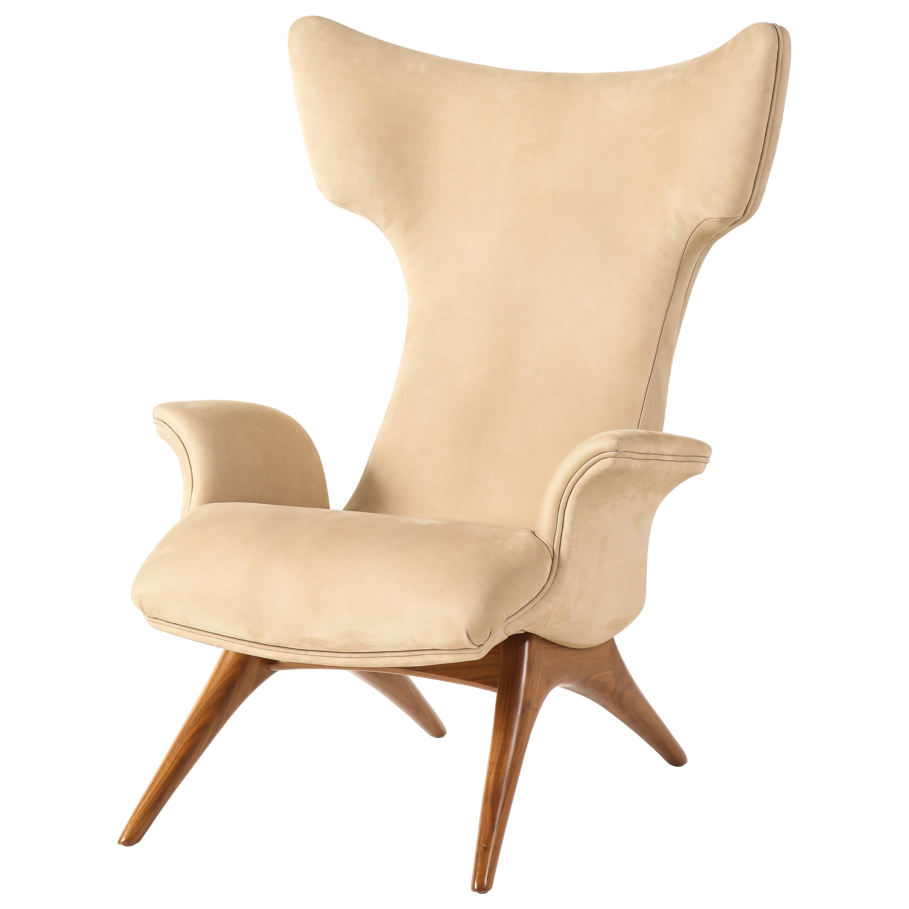 Vladimir Kagan Ondine Chair with Sueded Leather Upholstery & Natural Walnut Base