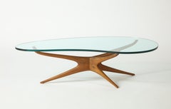 Vladimir Kagan 412 Sculpted Coffee Table with Clear Glass & Natural Walnut Base