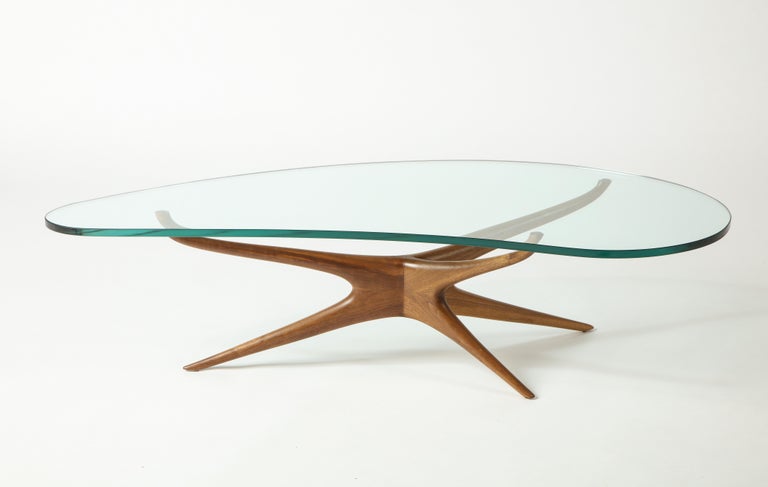 Vladimir Kagan 412 Sculpted Coffee Table With Clear Glass And Natural Walnut Base At 1stdibs Vladimir Kagan 412 Sculpted Coffee, Vladimir Kagan Sculpted Coffee Table