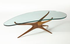 Vladimir Kagan 412 Sculpted Coffee Table with Clear Glass & Natural Walnut Base