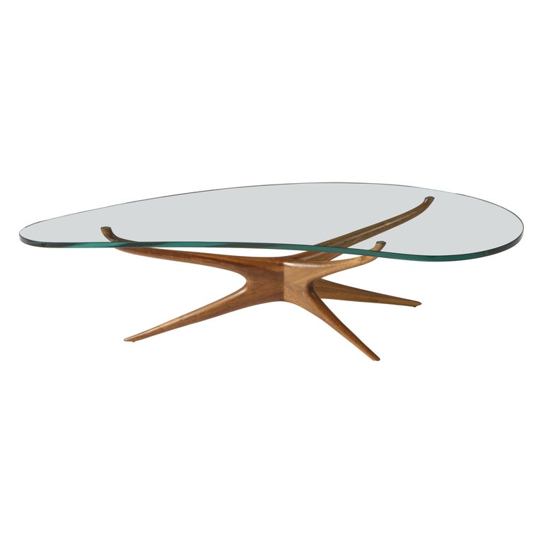 Vladimir Kagan 412 Sculpted Coffee Table With Clear Glass And Natural Walnut Base At 1stdibs Vladimir Kagan 412 Sculpted Coffee, Vladimir Kagan Sculpted Coffee Table