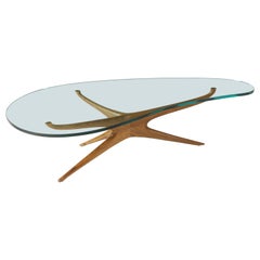 Vladimir Kagan 412 Sculpted Coffee Table with Clear Glass & Natural Walnut Base