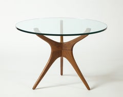 Vladimir Kagan Sculpted Large Dining Table with Glass Top & Natural Walnut Base